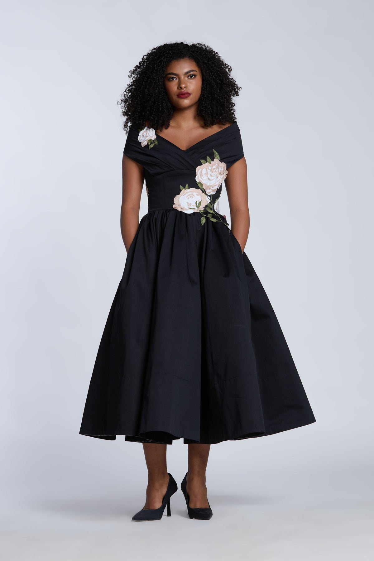 Shoulder Drape Corseted Midi