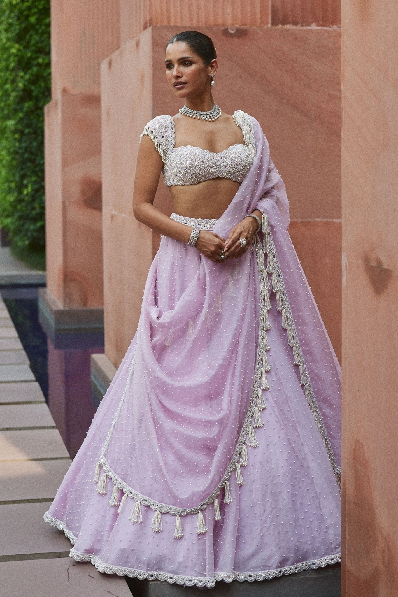 Lavender Mirror and Pearl Lehenga Set - Vvani by Vani Vats - Elahe