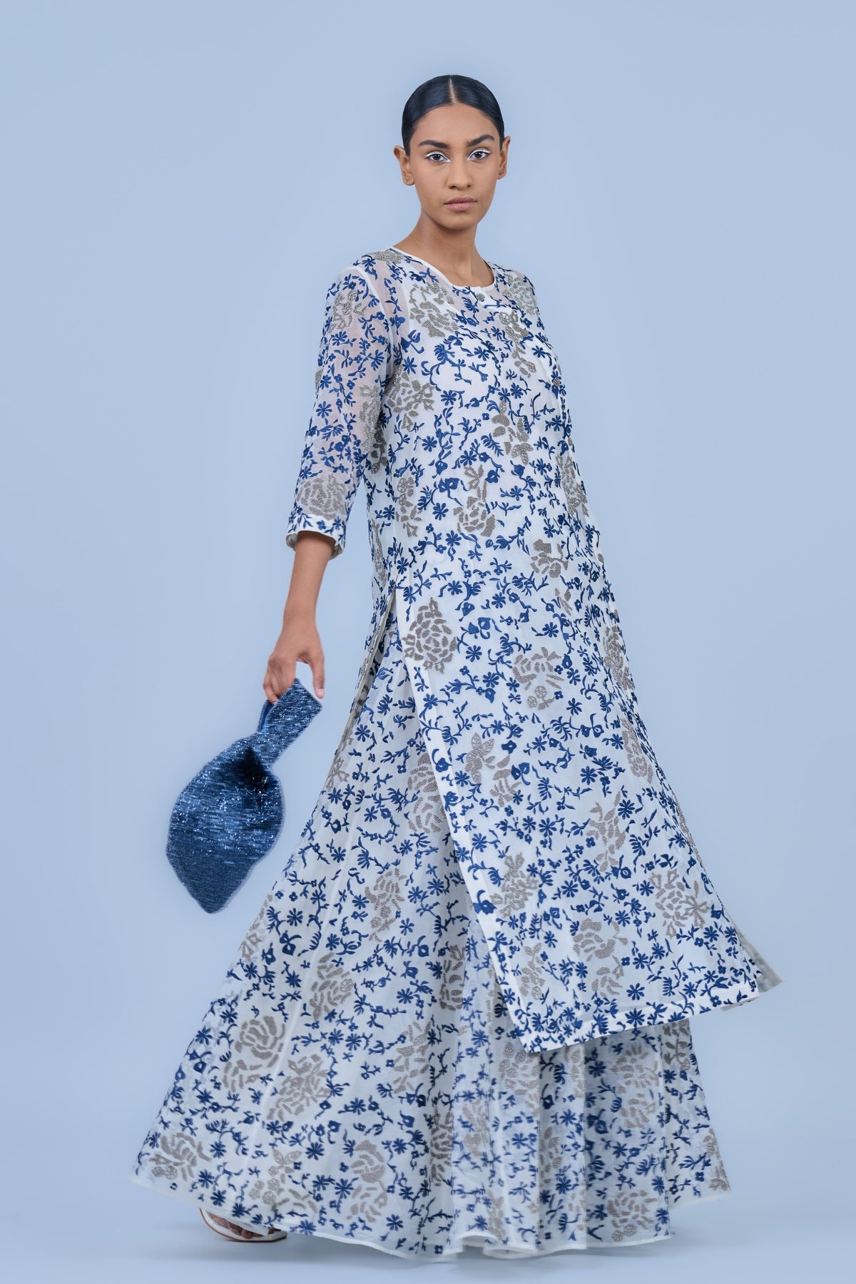 Silk Organza Kurta in Ecru