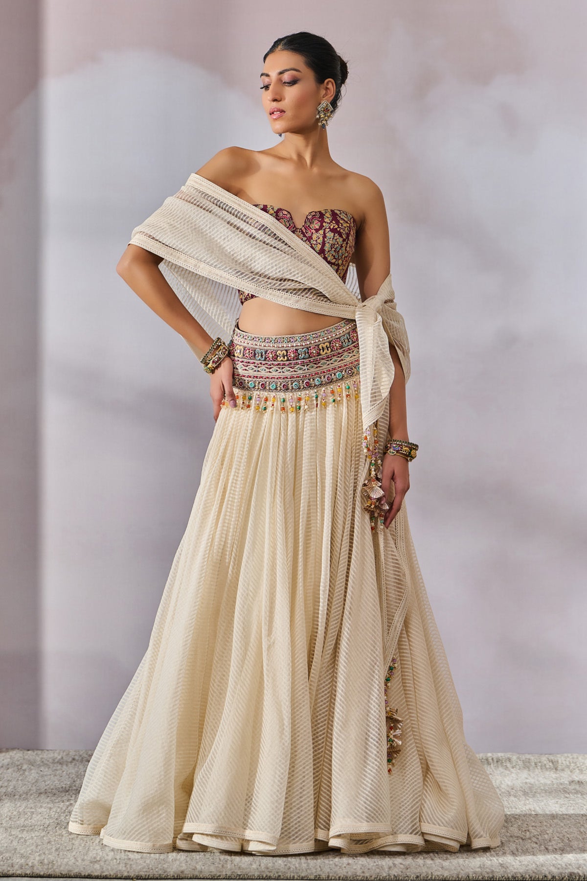 Handwoven Lehenga With Scarf And Bustier