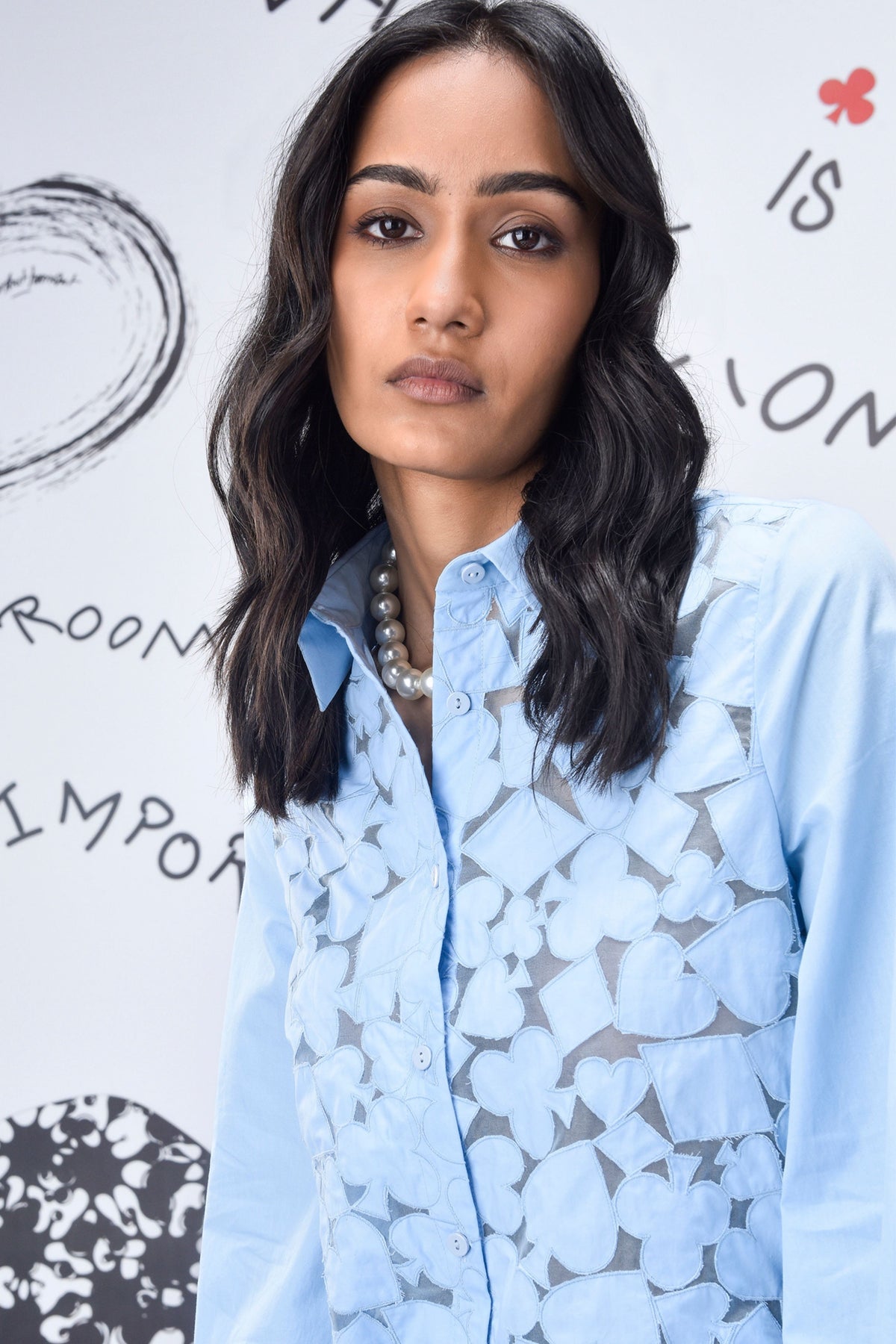 Women Cutout Embroidery Shirt Light Blue