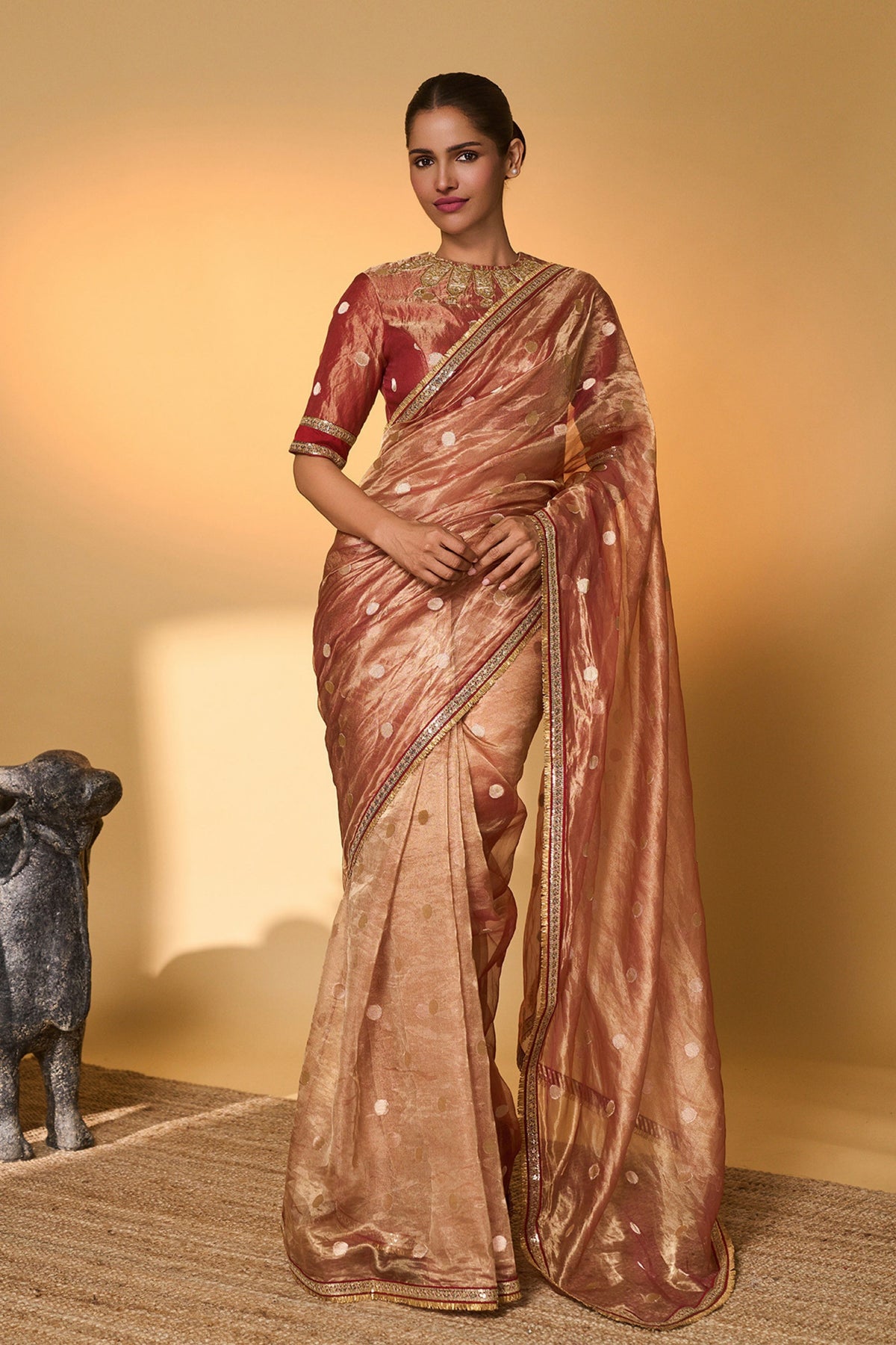Red Polka Tissue Saree