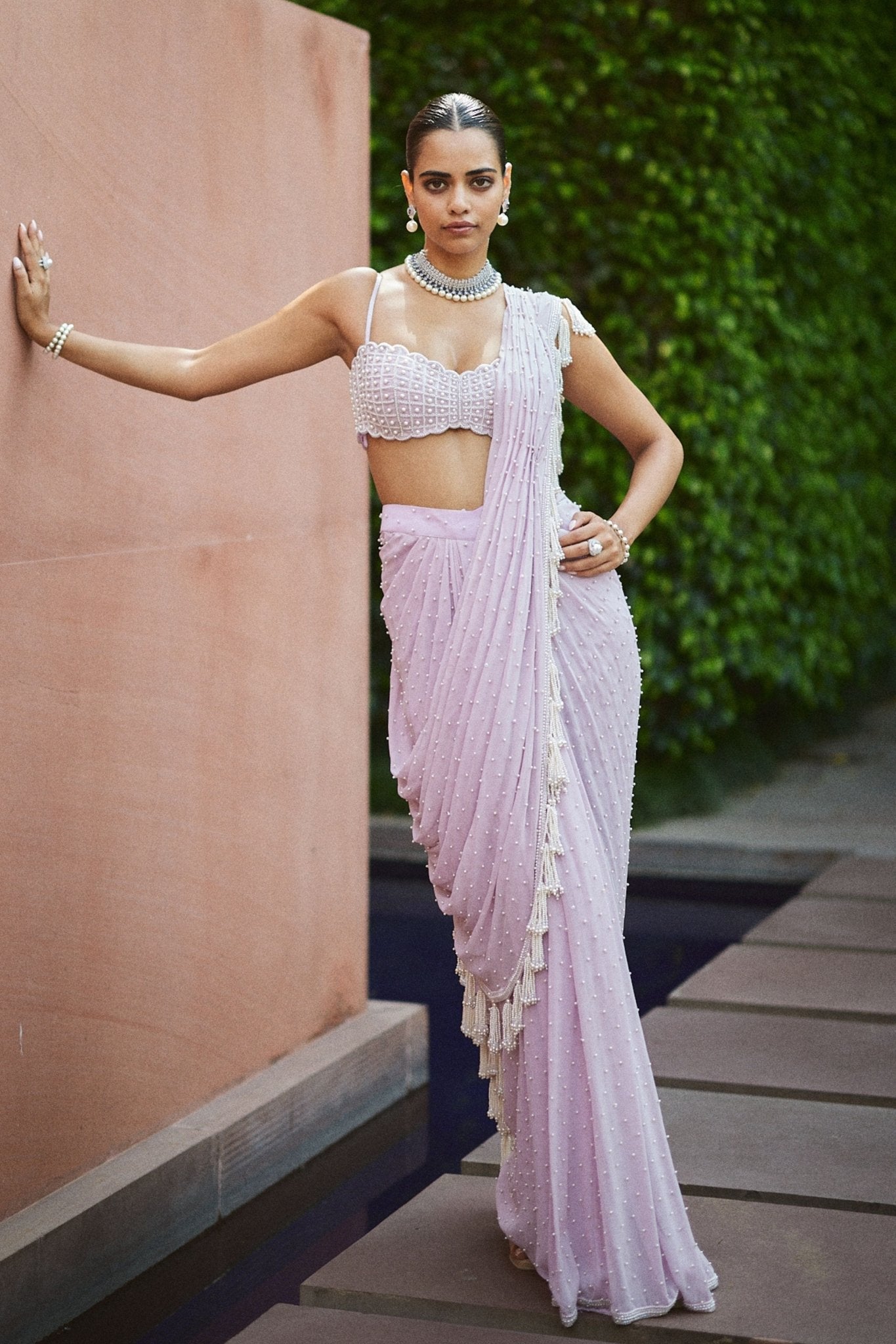 Lavender Draped Saree Set - Vvani by Vani Vats - Elahe