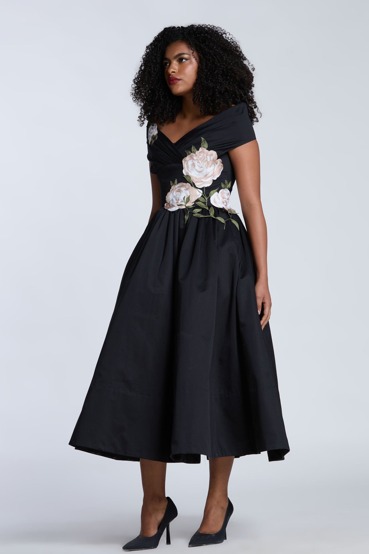 Shoulder Drape Corseted Midi