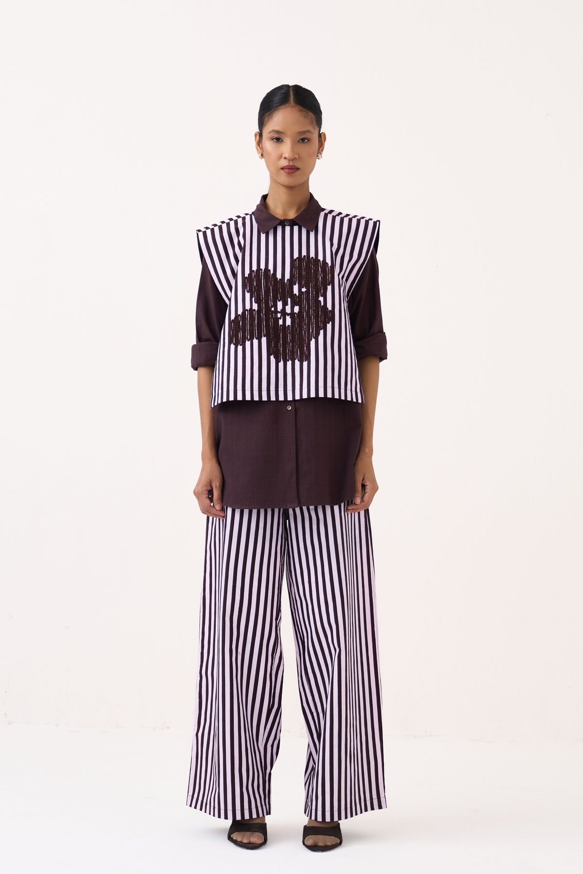 Floral Embroidered Stripe Overlay Set