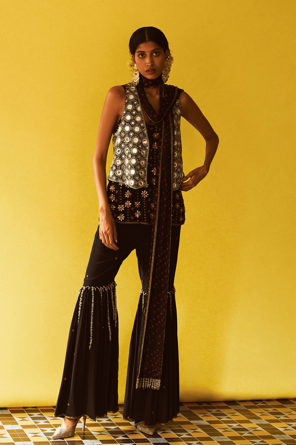 Black Embroidered Gharara Set