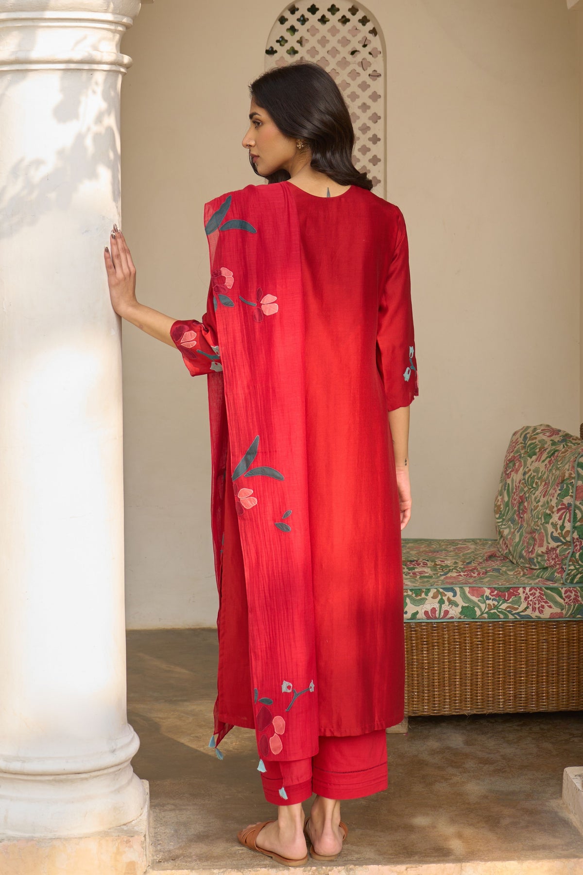 Cherry Red Applique Kurta Set