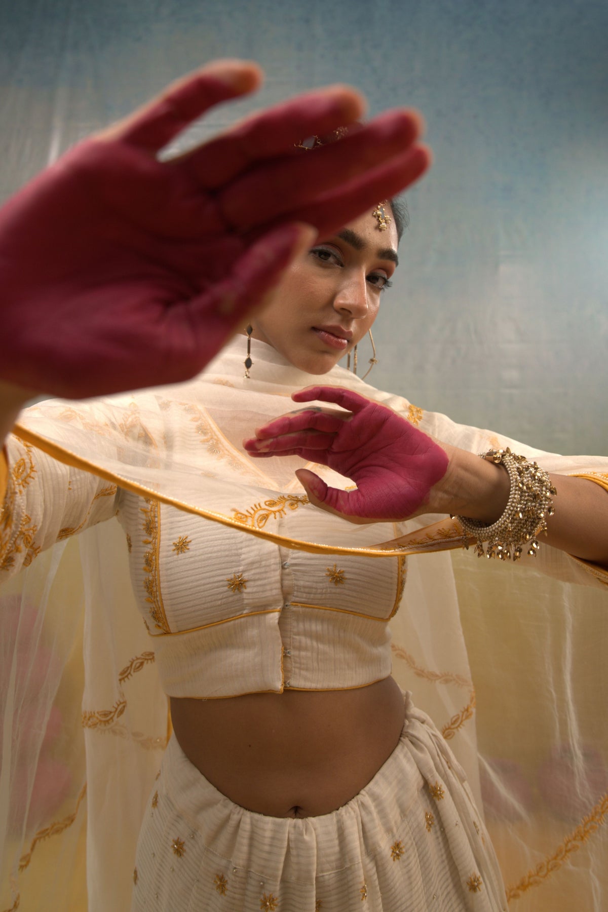 Ivory Chanderi Lehenga Set