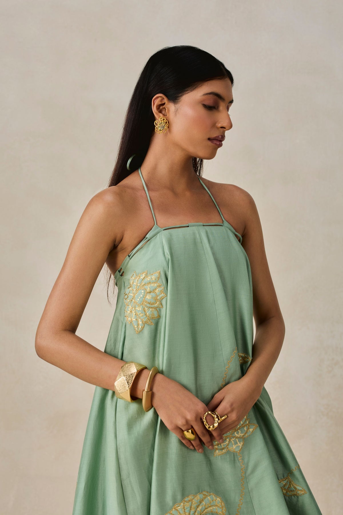 Green Offshoulder Kurta With Pants