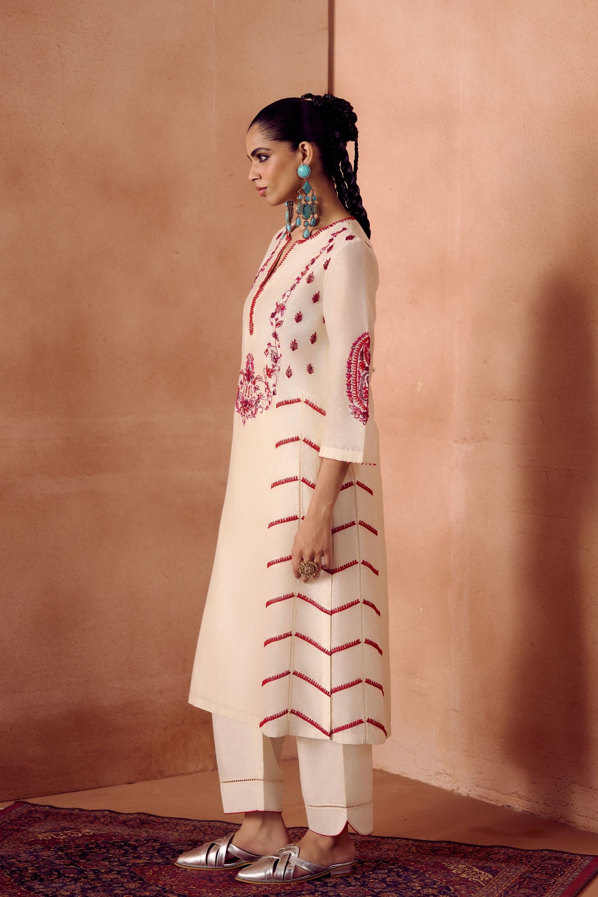 Ivory Red Kurta Set