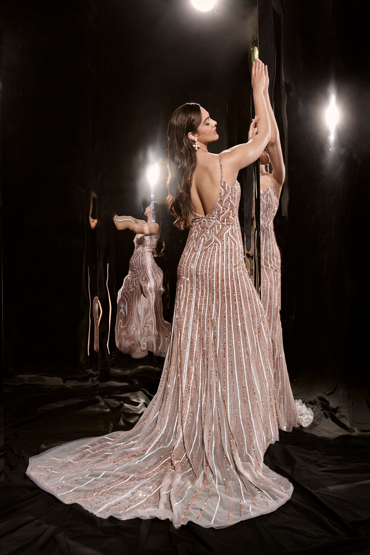 Silver Embroidered Trail Gown