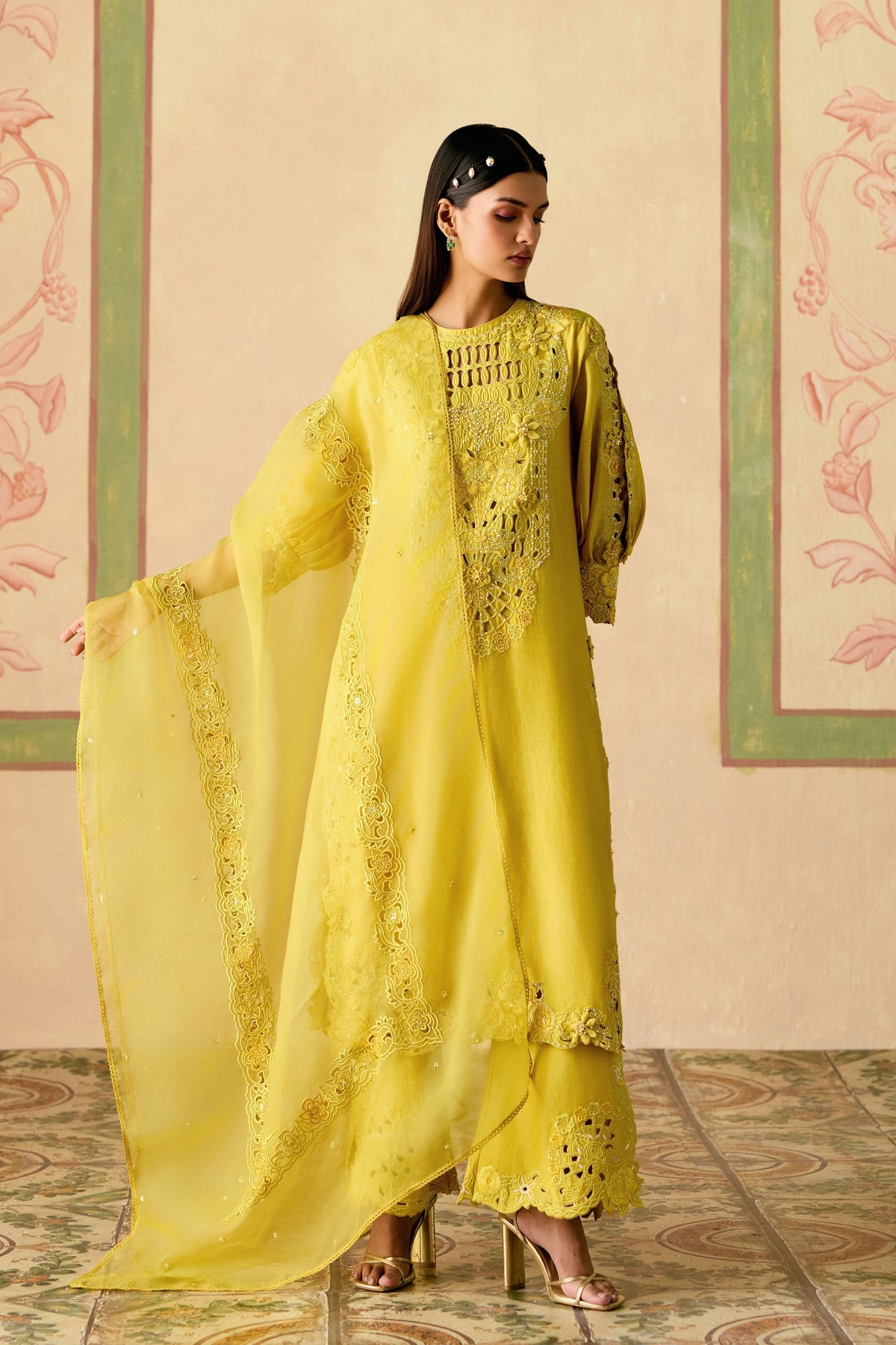 Yellow Cutwork Dupatta