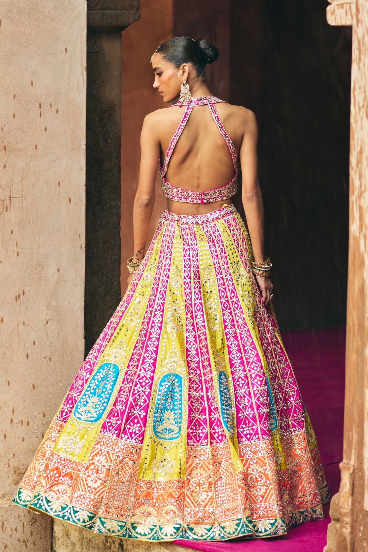 Multi Raw Silk Lehenga Set