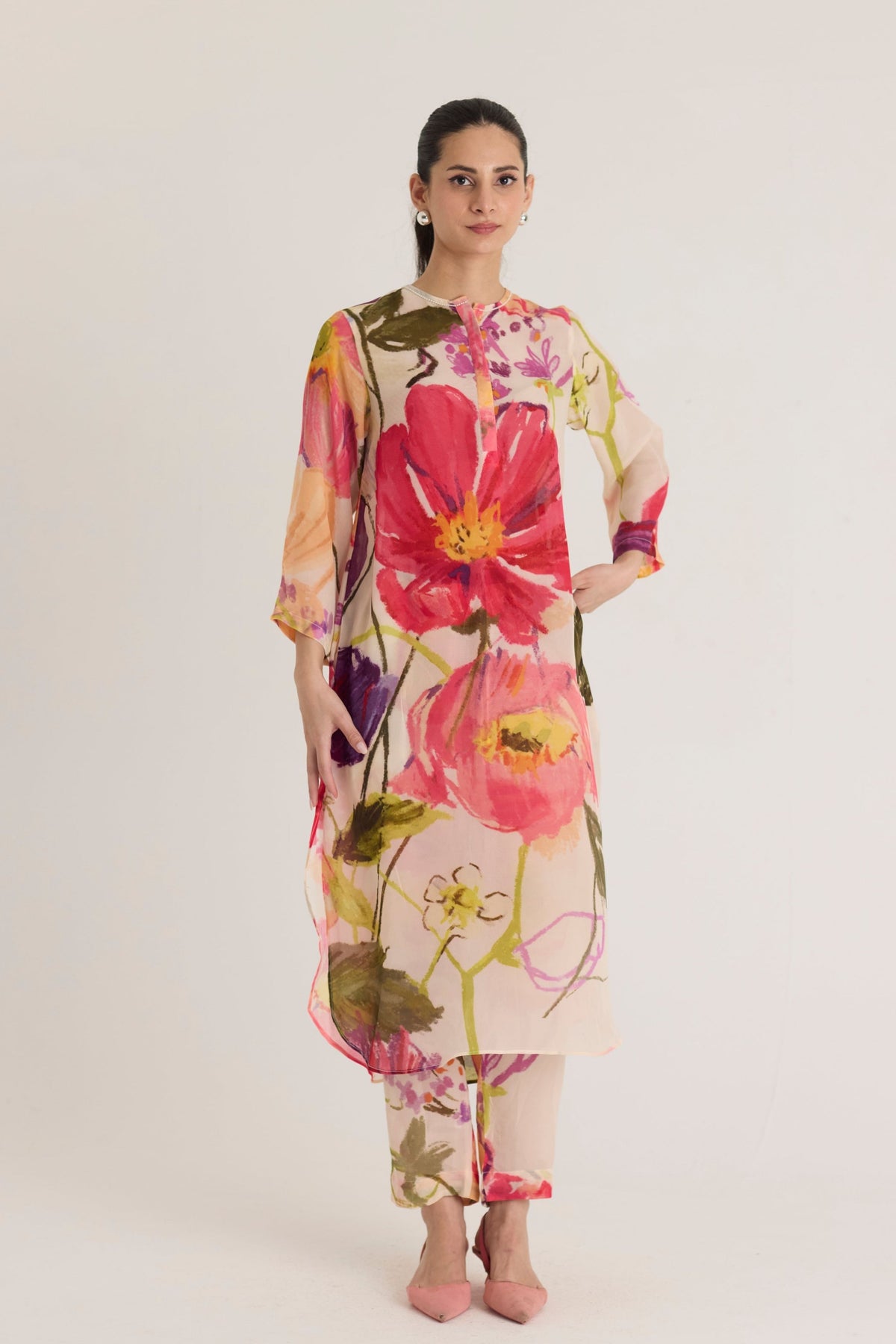 Dolly White Crepe Long Kurta Set