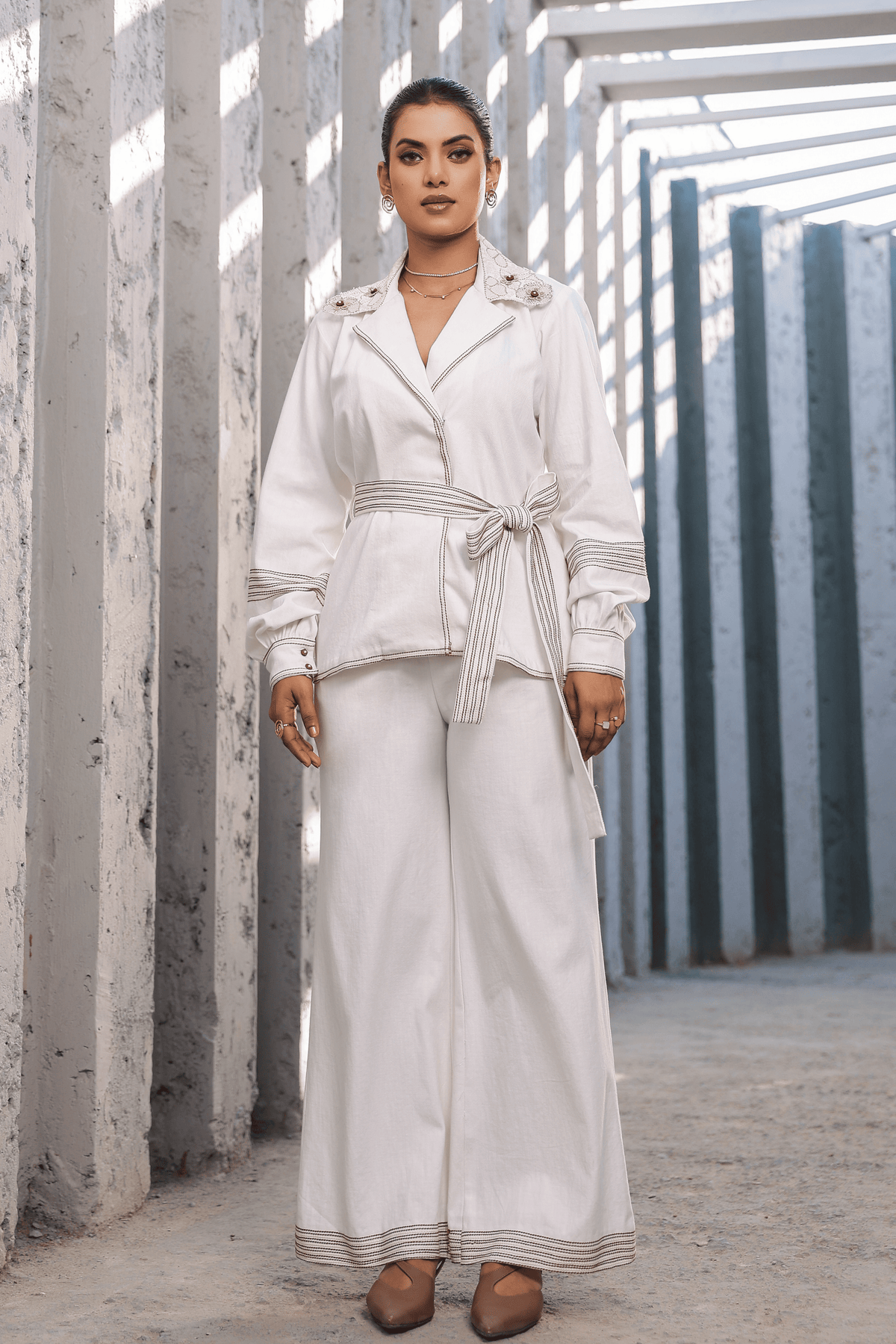 Azure Jacket Style Co-ord Set in White
