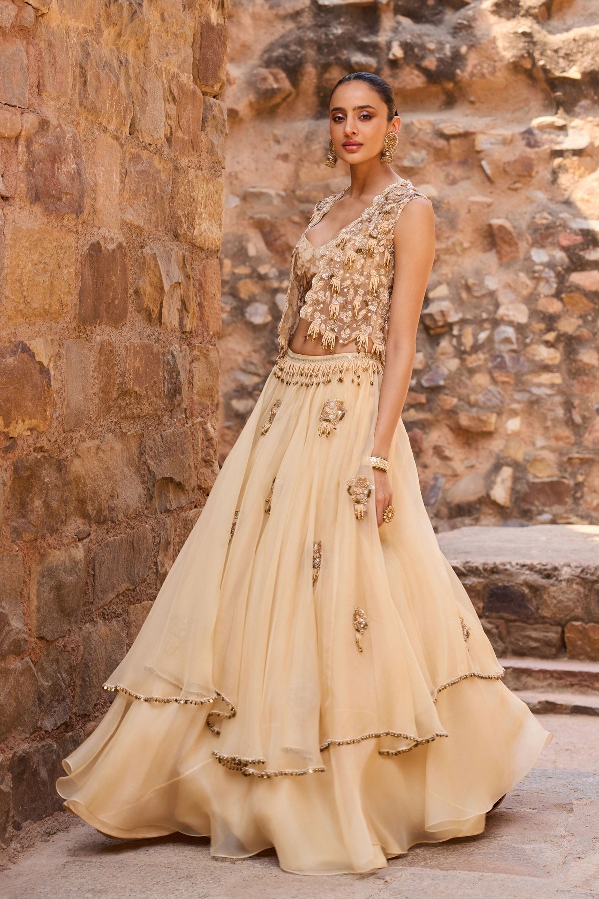 Champagne Lehenga Set