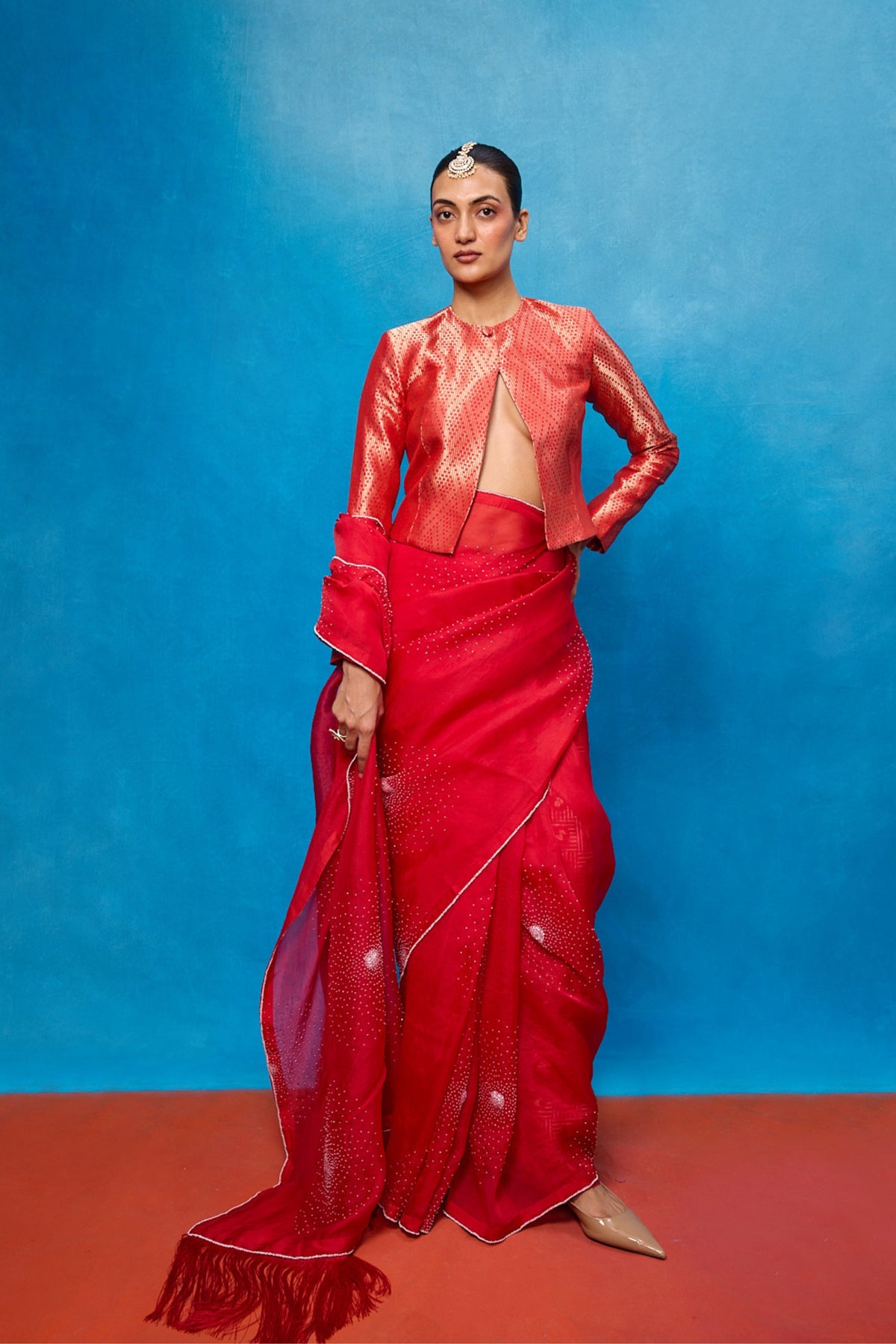 Handwoven Red Kora Banarasi Saree