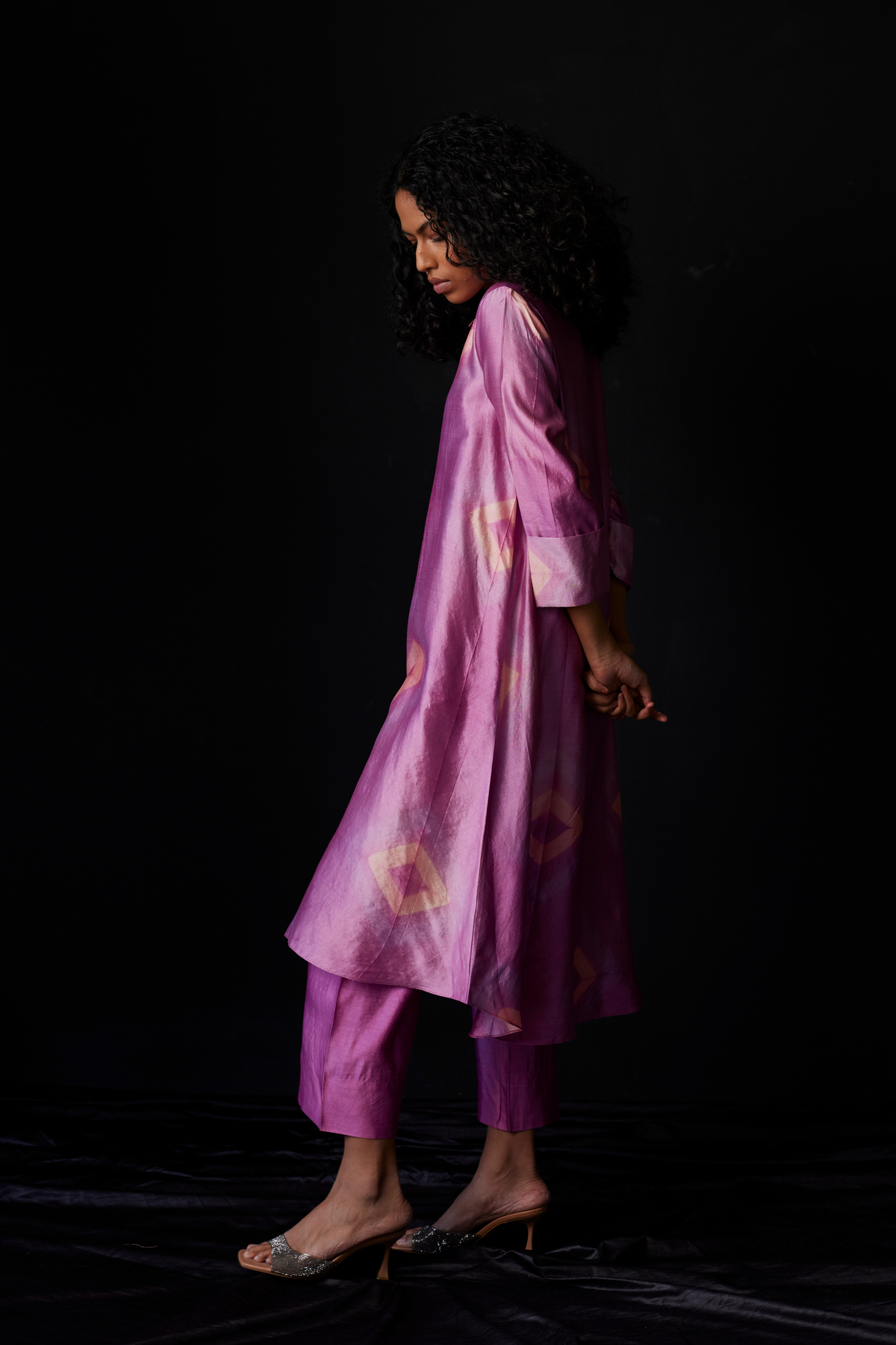 Mauve Tie-Dye Silk Shirt Set
