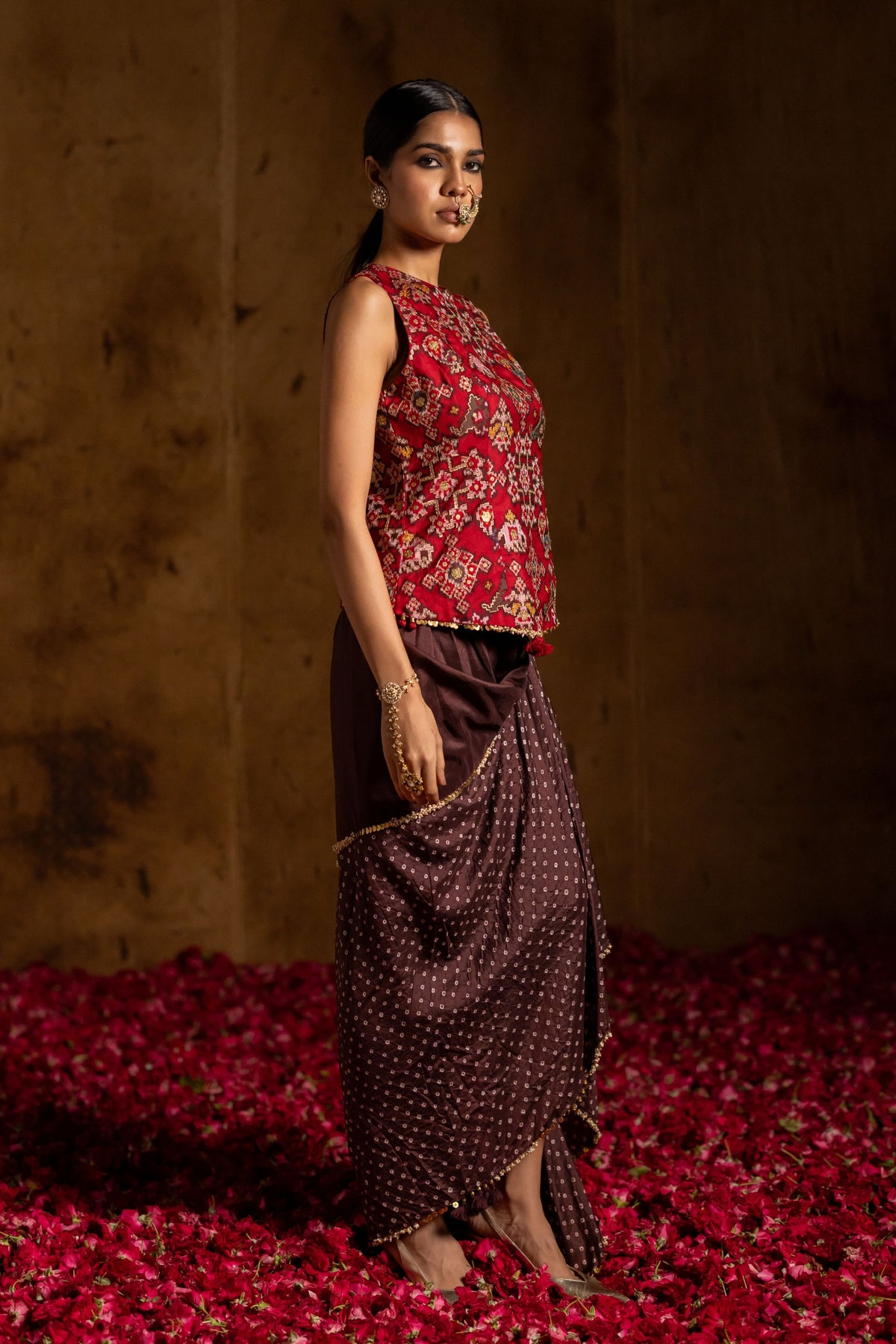 Red Patola Bandhani Skirt Set