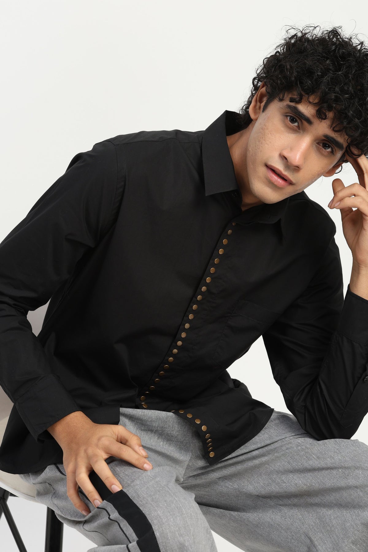 Studs Placket Indigo Shirt