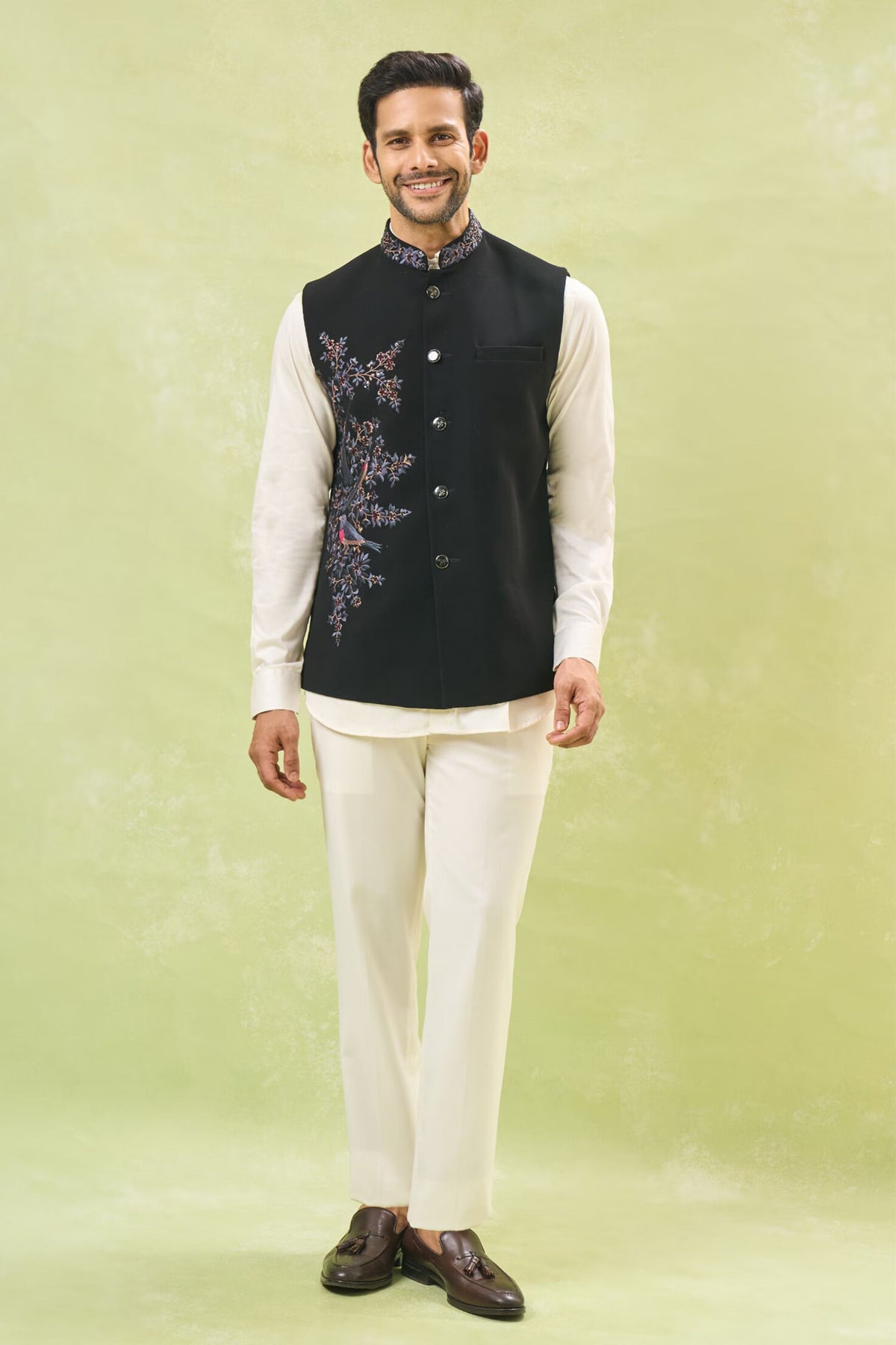 Black Embroidered Nehru Jacket