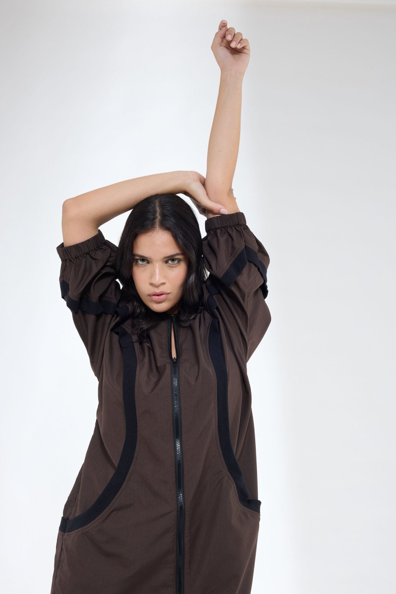 Curved Rib Brown Dress - Krati Jain - Elahe