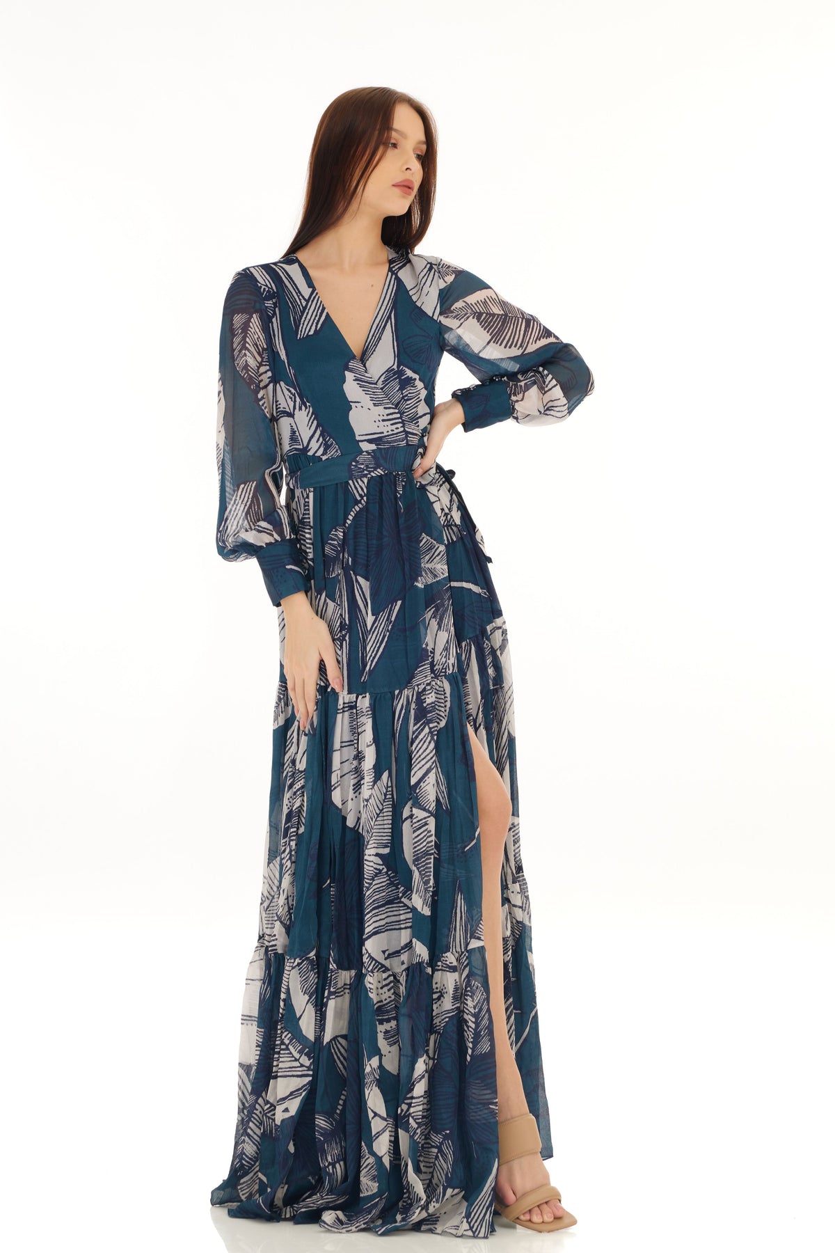 Blue and White Wrap Dress