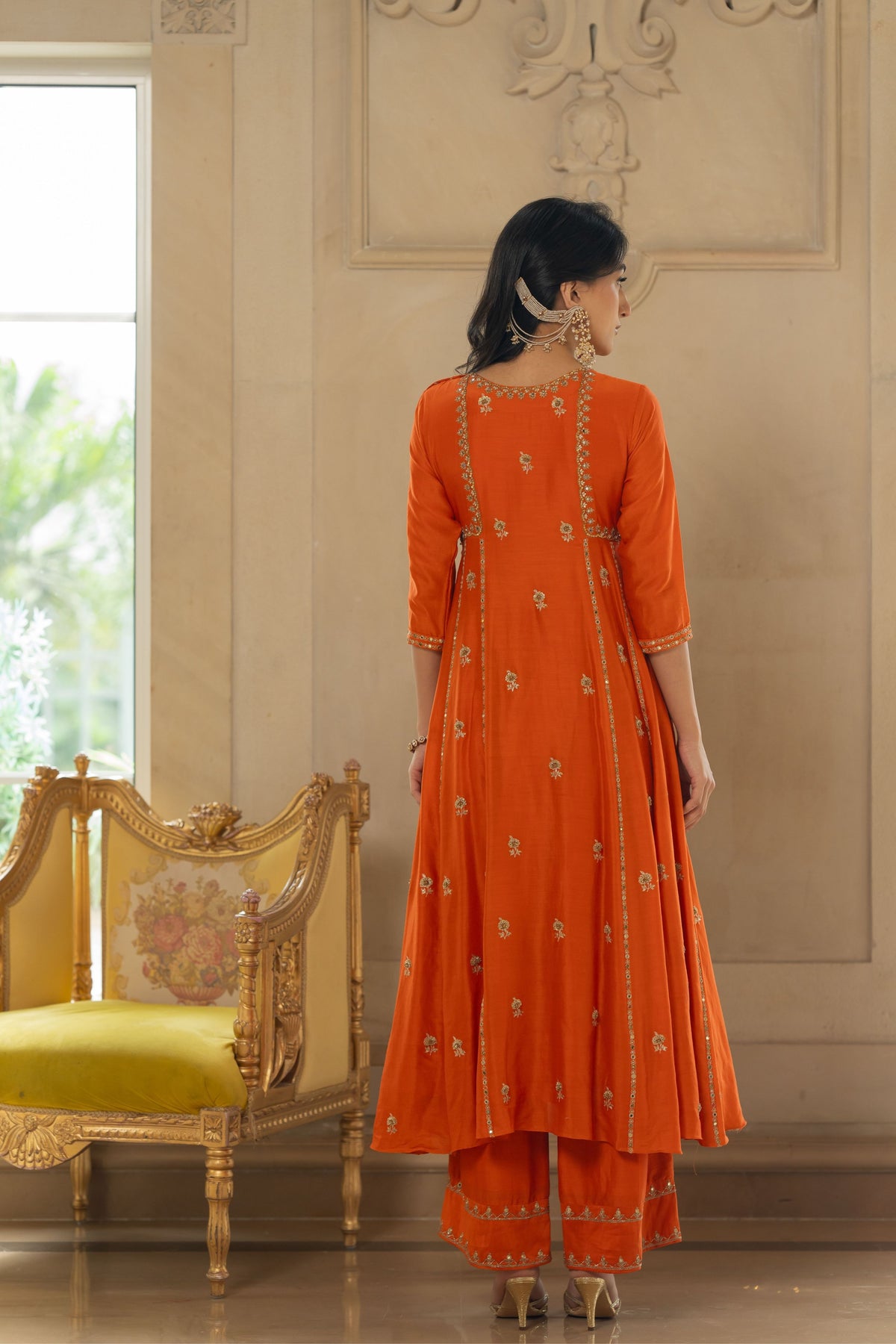 Rust Butti Embroidered Kurta Set