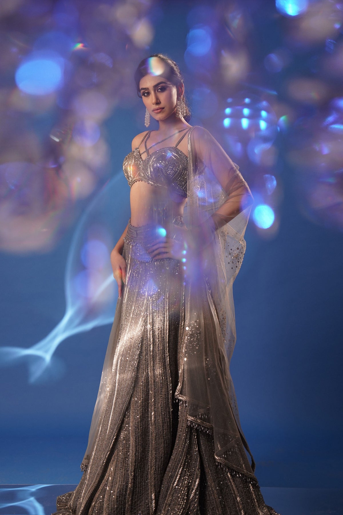 Soft Grey Embroidered Lehenga Set