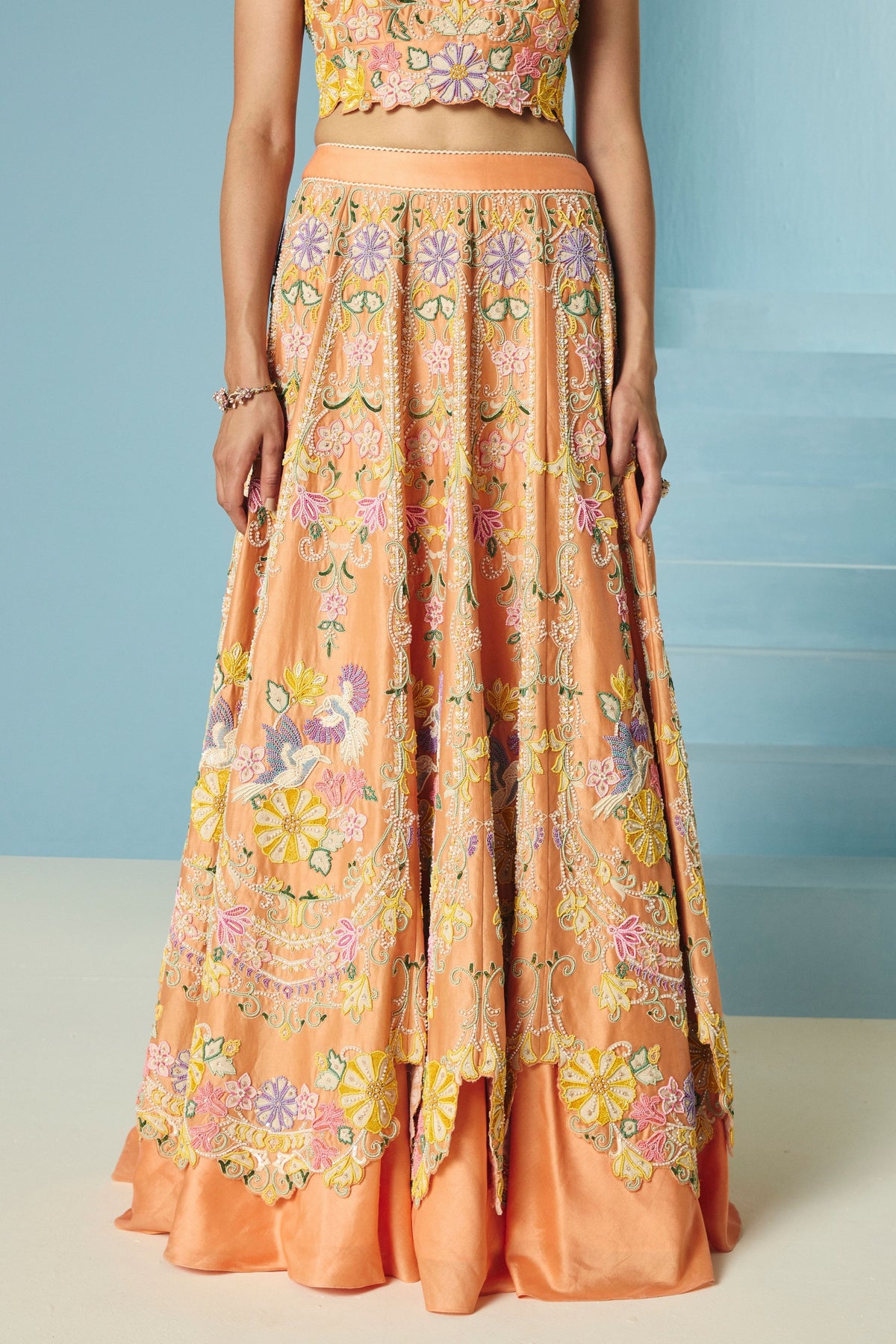 Orange Contrast Cordwork Lehenga