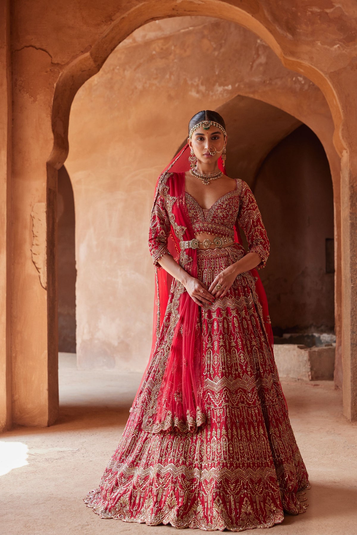 Cardinal Red Raw Silk Lehenga Set
