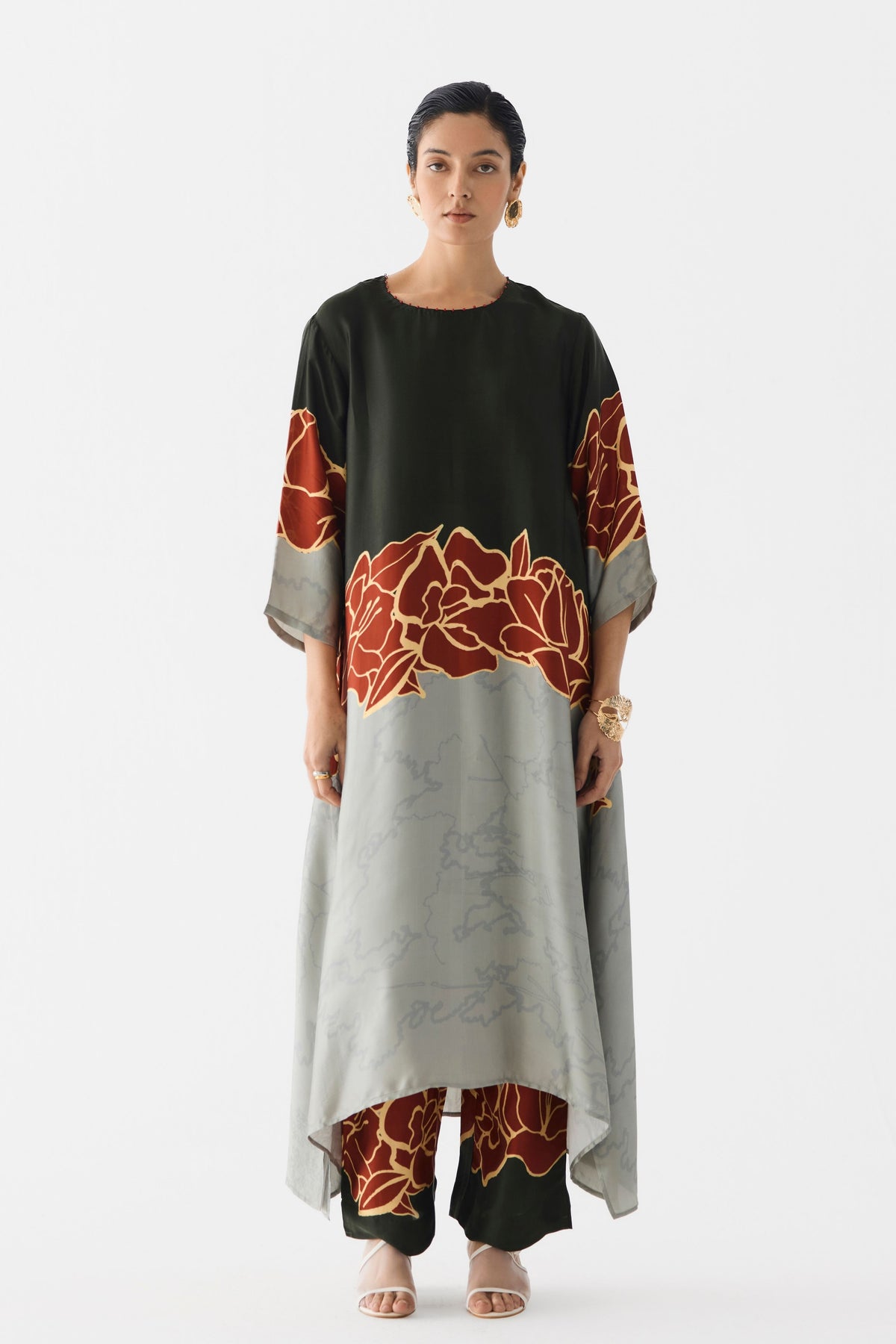 Red Alba A-line Kurta Set