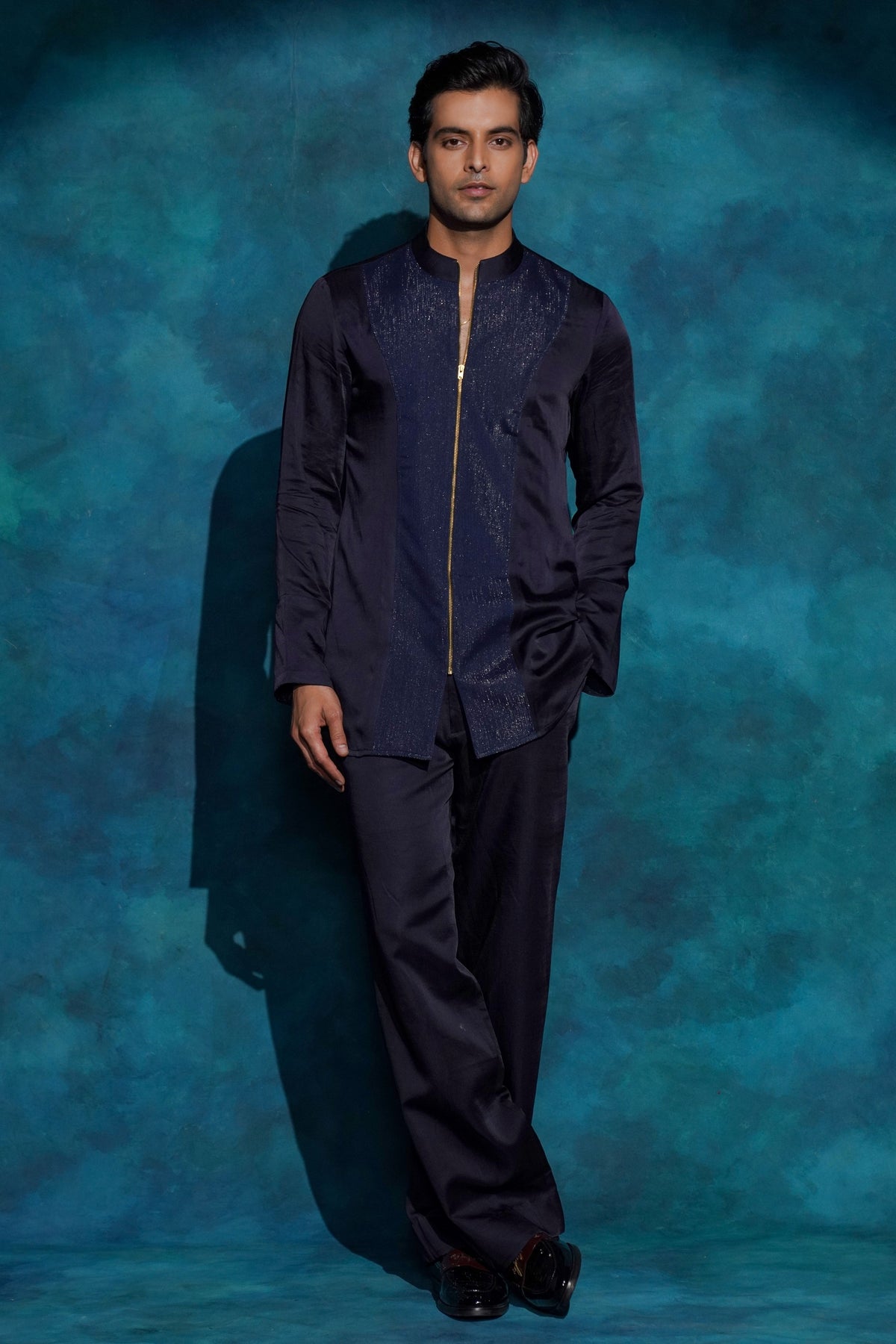 Midnight Blue Zipper Shirt Set