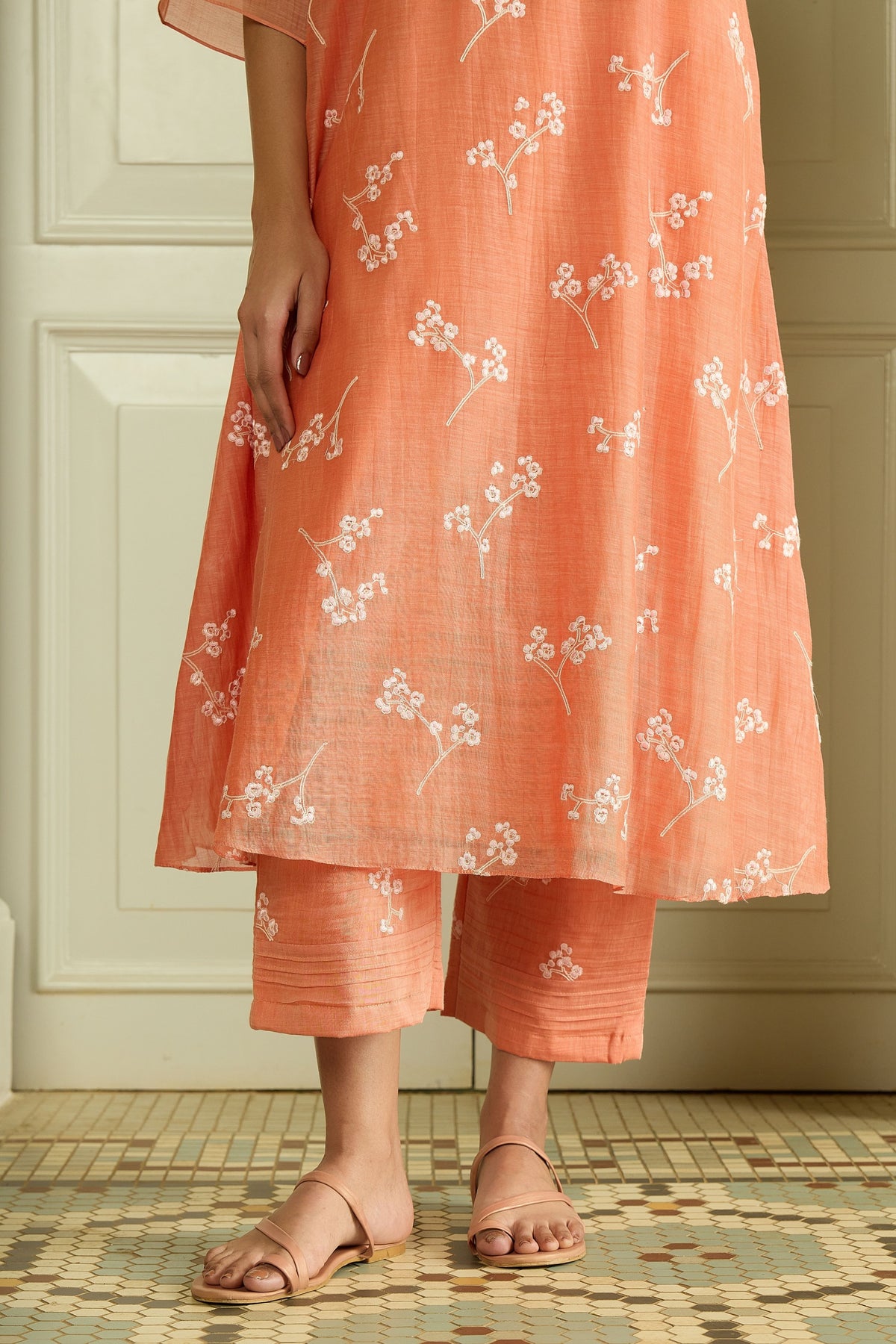 Tangerine Embroidered Tunic Set