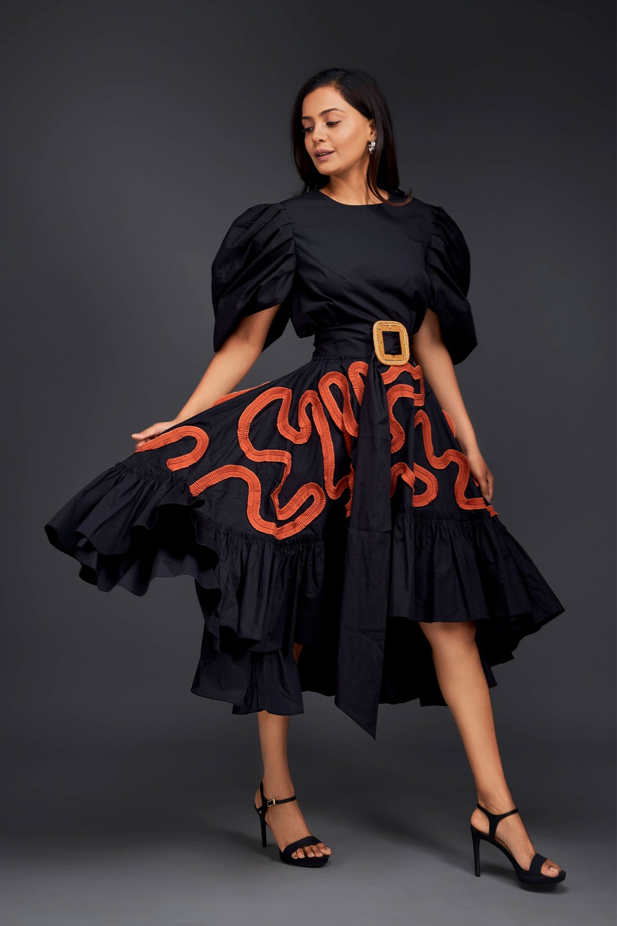 Black &amp; Rust Frill Co-ord Set