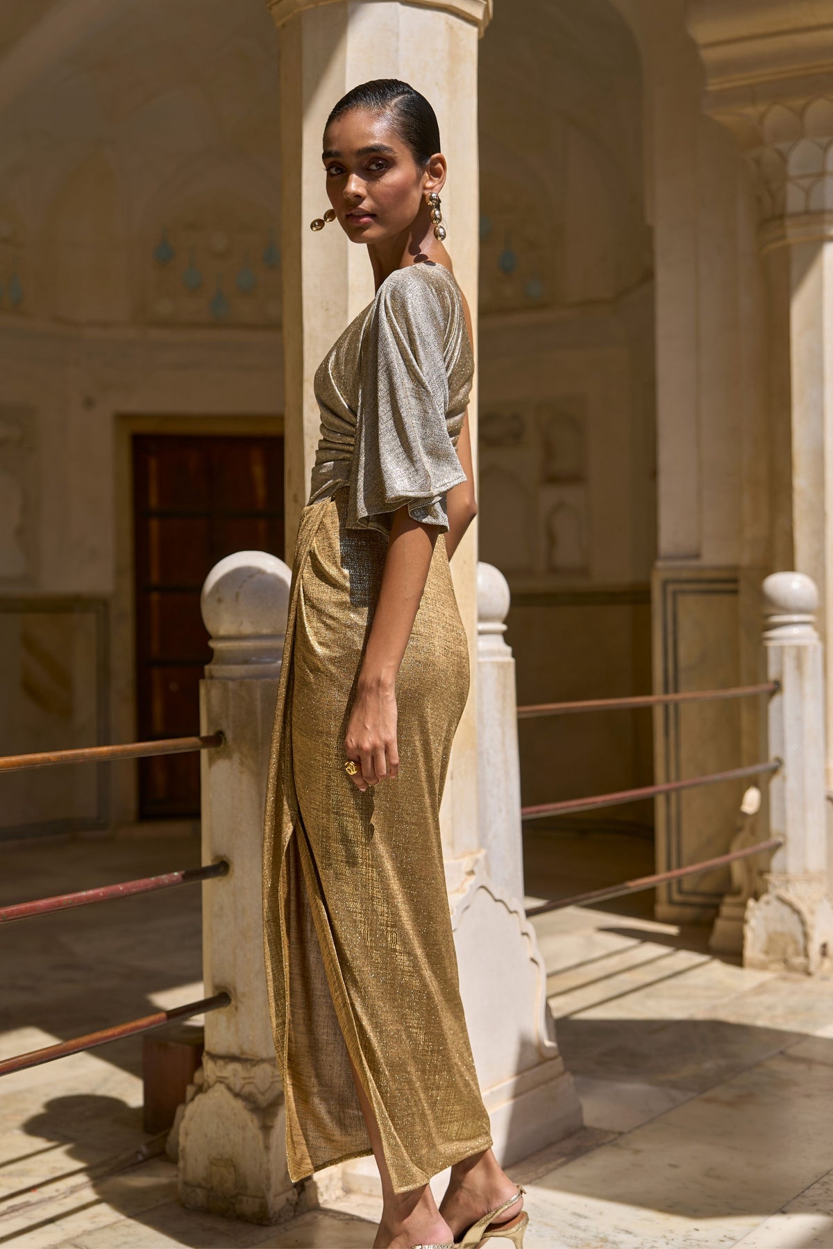 Single Sleeve Foil Blocked Dress