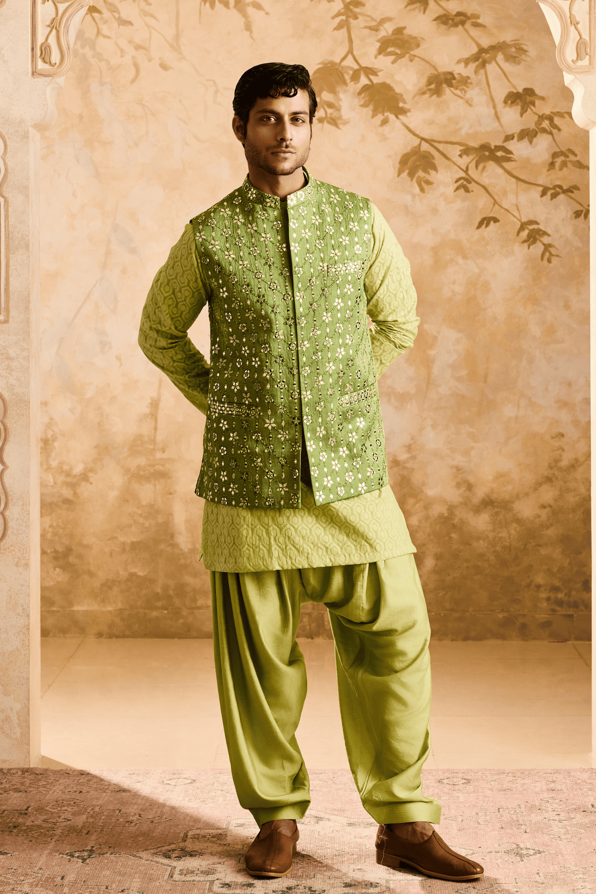 Light Green Nehru Jacket Kurta Set
