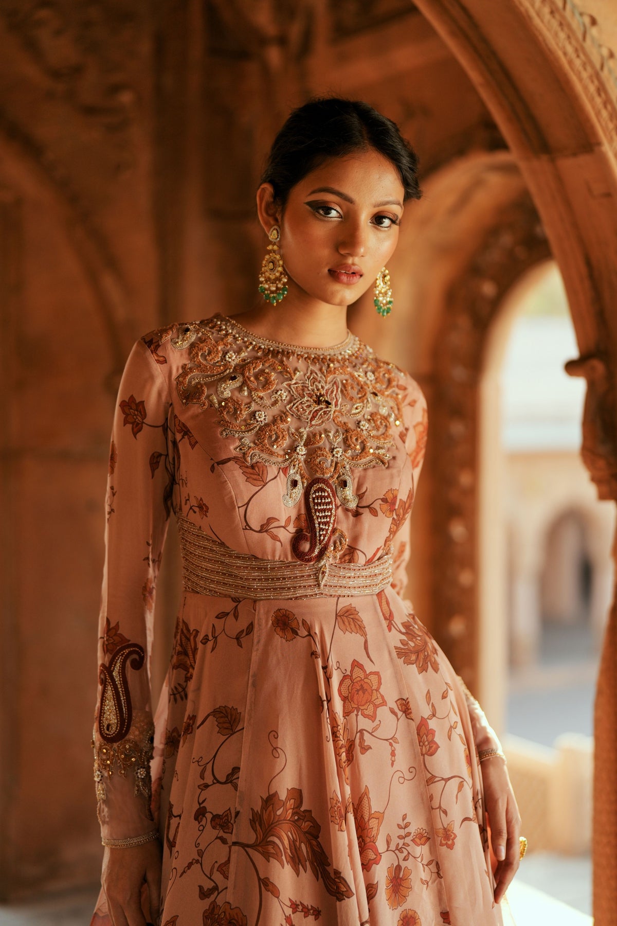 Powder Pink Organza Anarkali Set