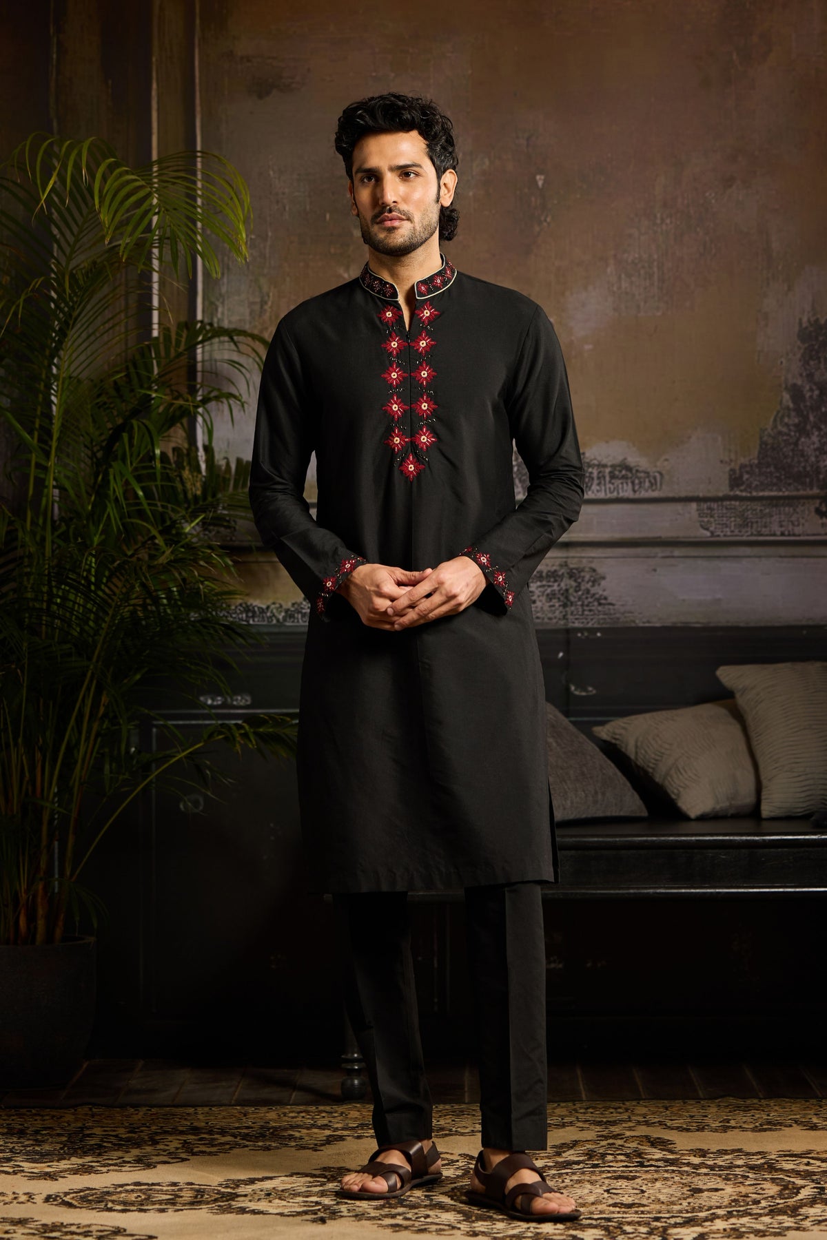 Black With Maroon Butta Kurta set