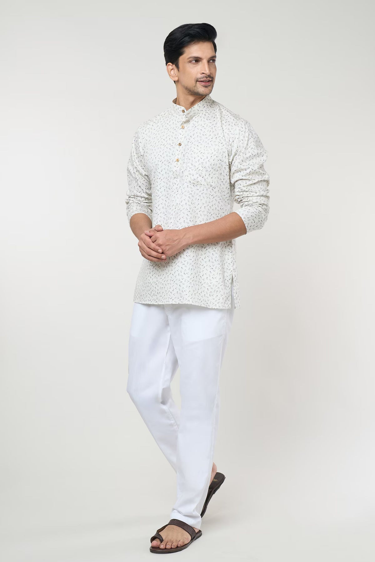 Cream Floral Printed Shirt Set