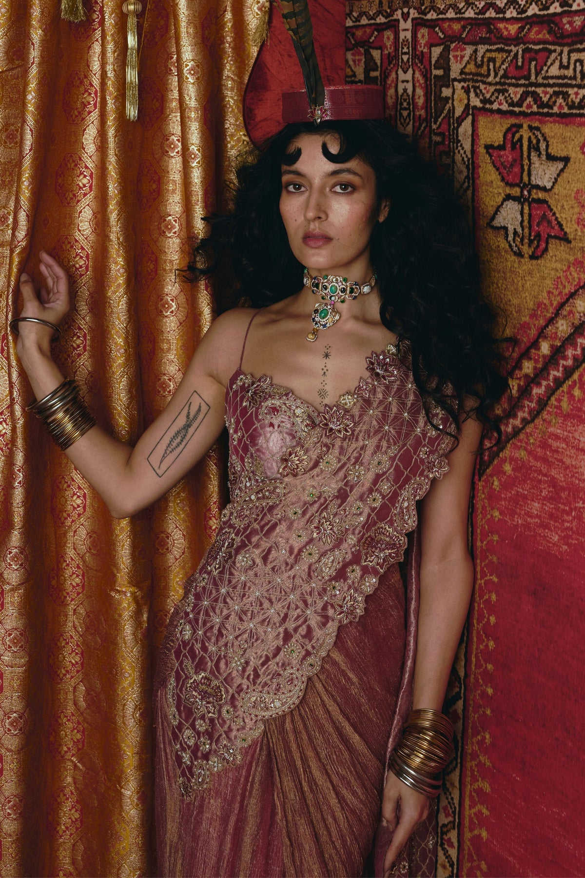 Blush Pink Drape Saree Set