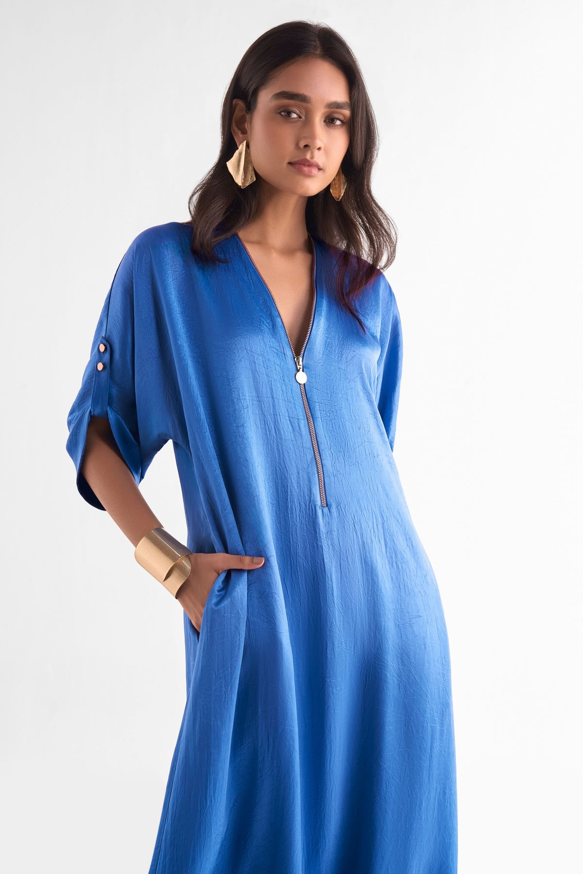 Zip Neck Satin Dress