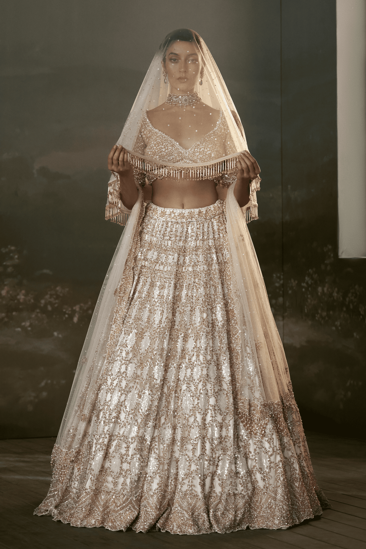 Ivory and Gold Lehenga Set