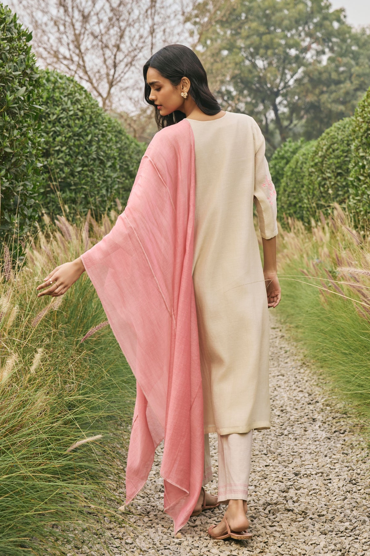 Ecru  Floral Applique Kurta Set