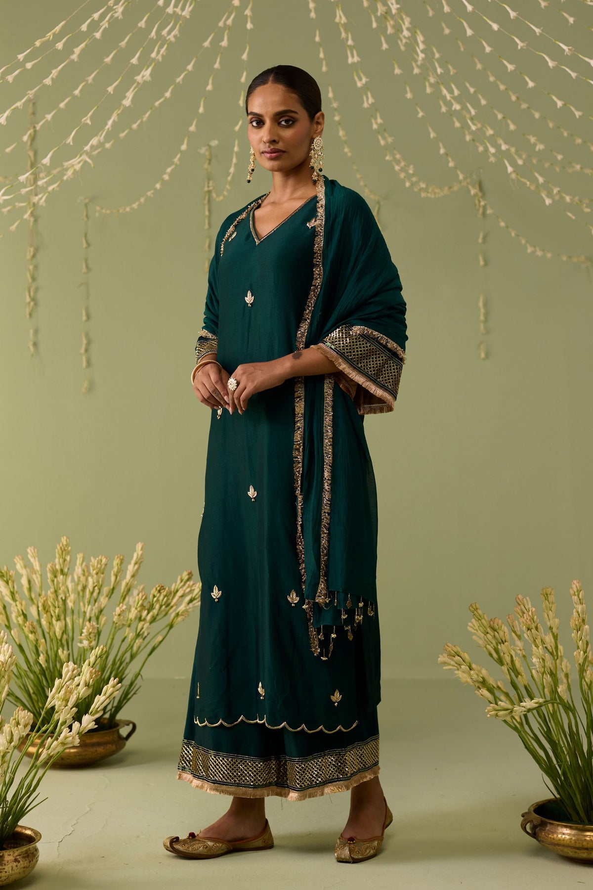 Green Embroidered Kurta Set