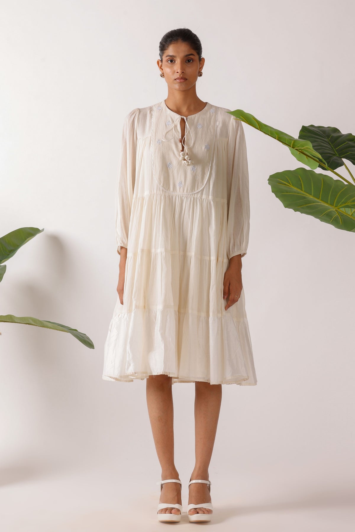 Jamdani Embroidered Yoke Tier Dress