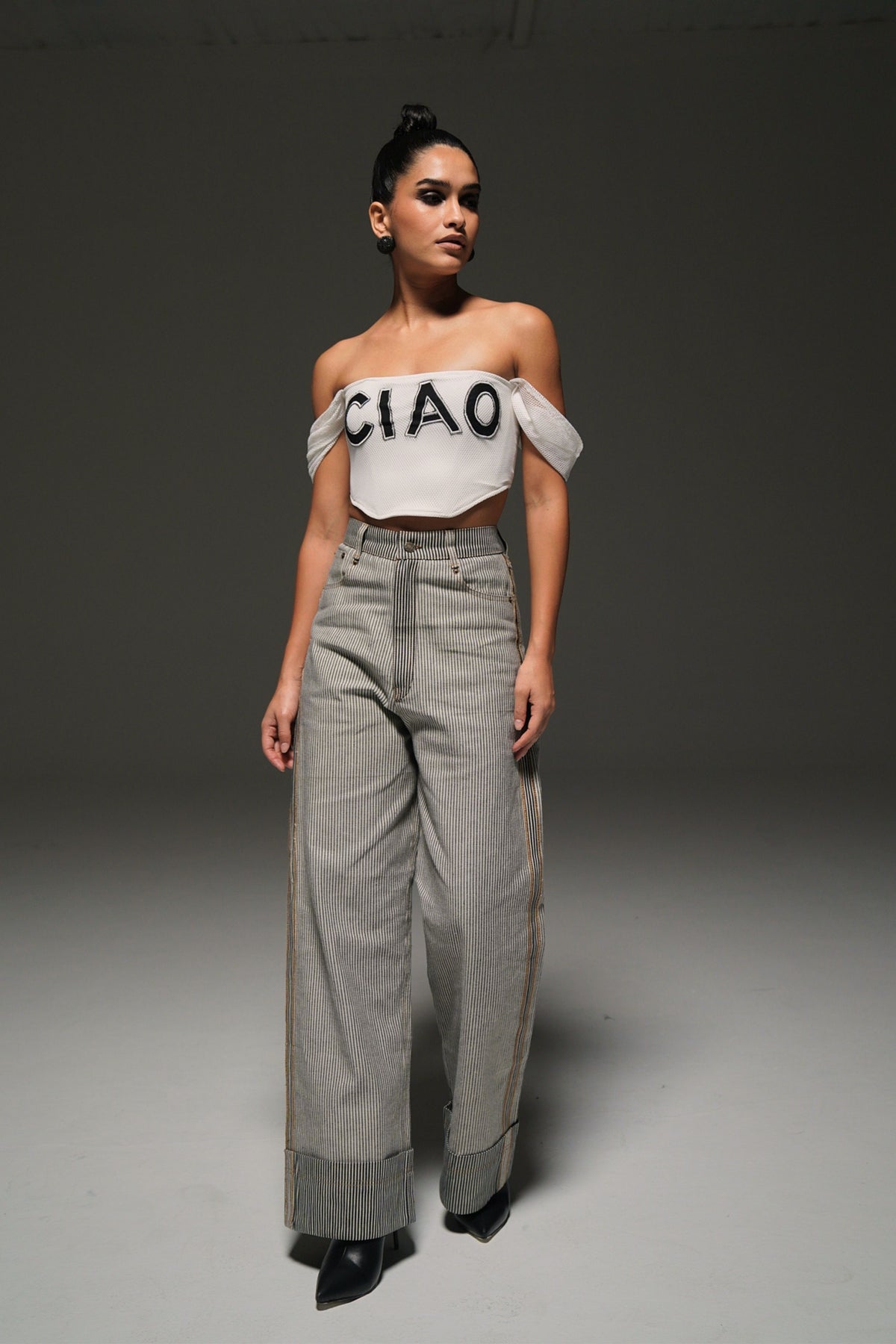 High Waist Striped Denim Pant