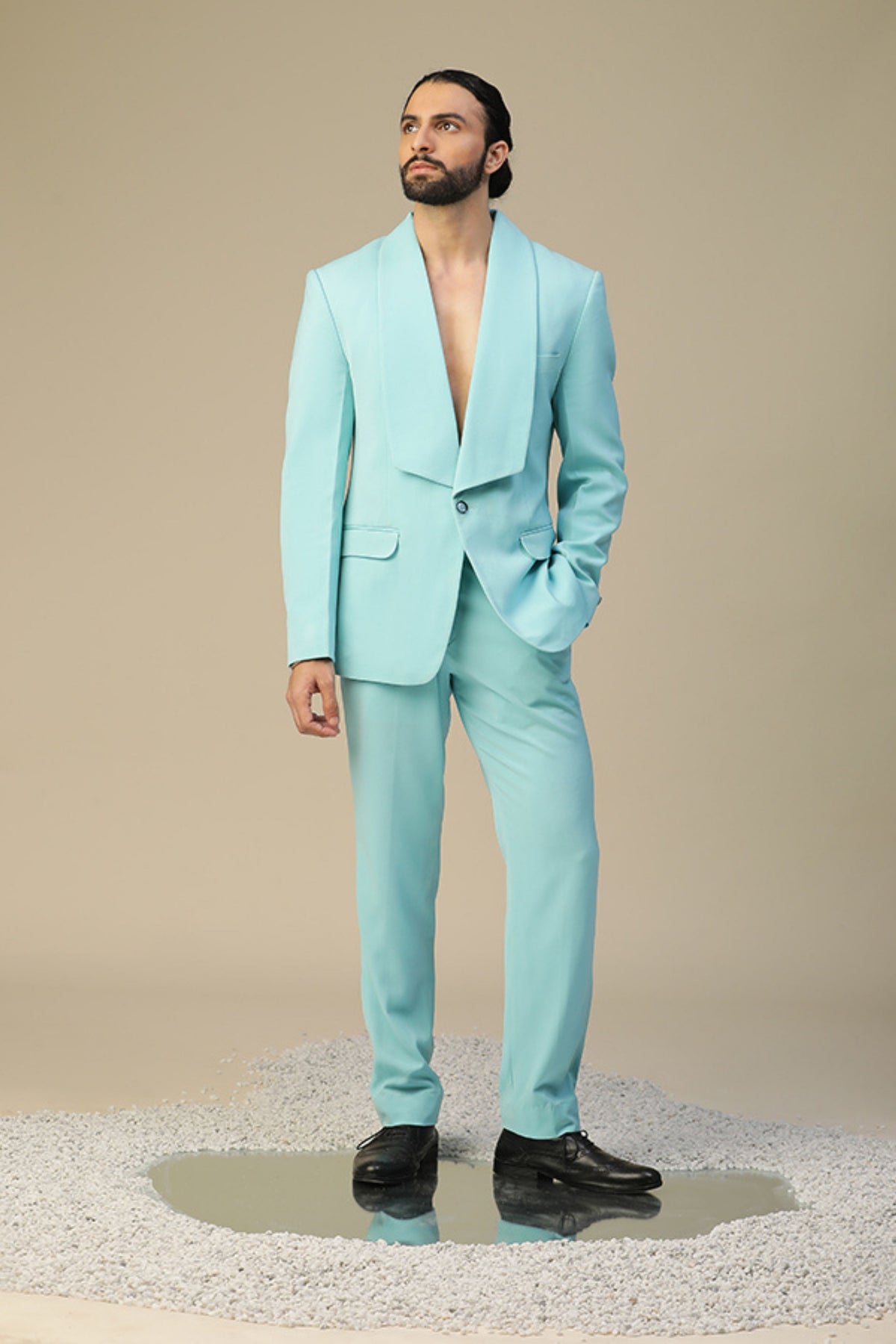 Blue Wide Lapel Elegant Suit