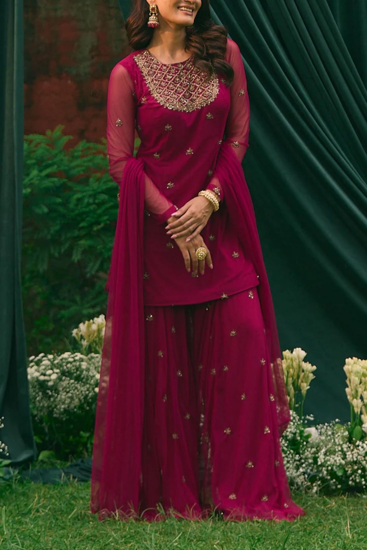 Caramine Pink Sharara Set