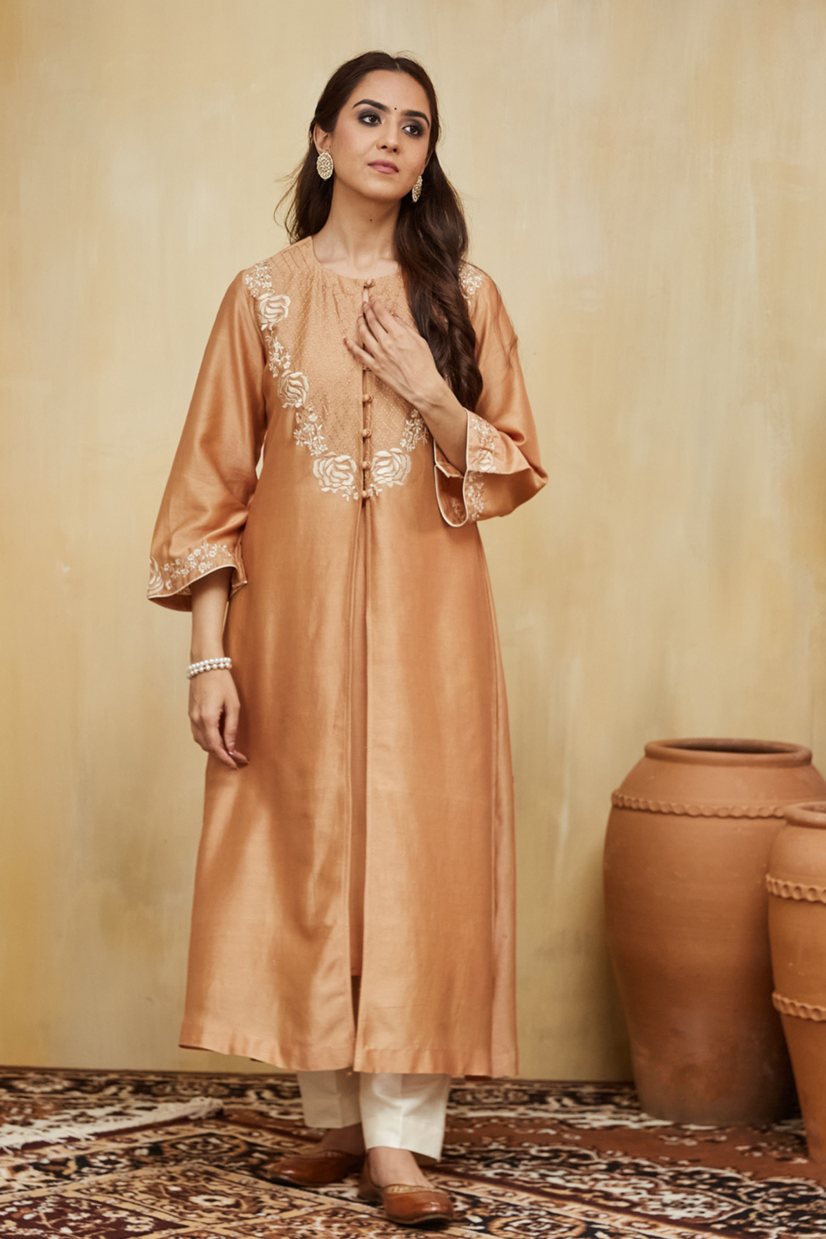 Peach Amina Jacket Kurta Set